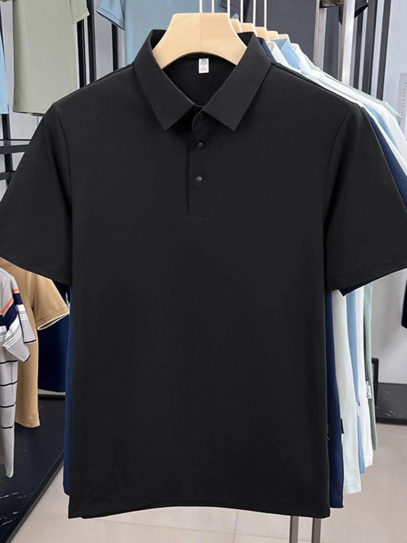 Men's Plus Size Button Detail Short Sleeve Polo Black / M