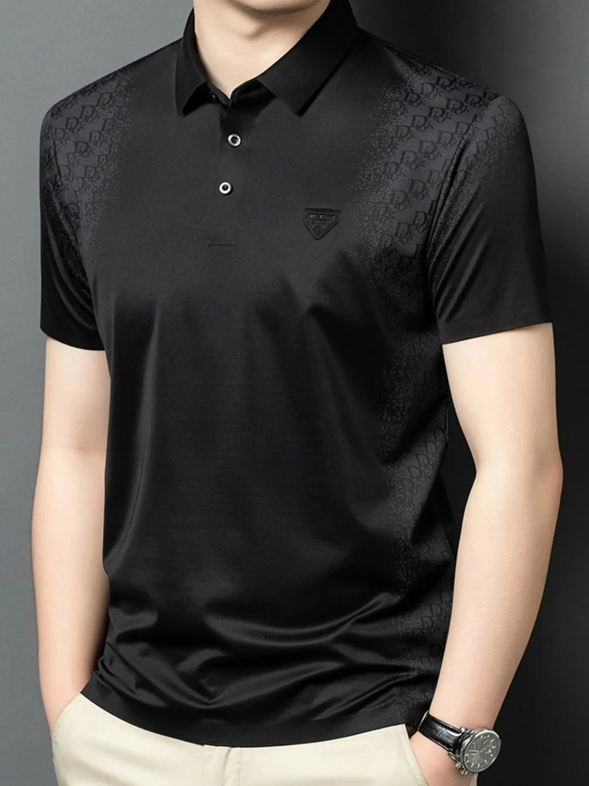 Men's Plus Size Button Detail Short Sleeve Polo Black / M