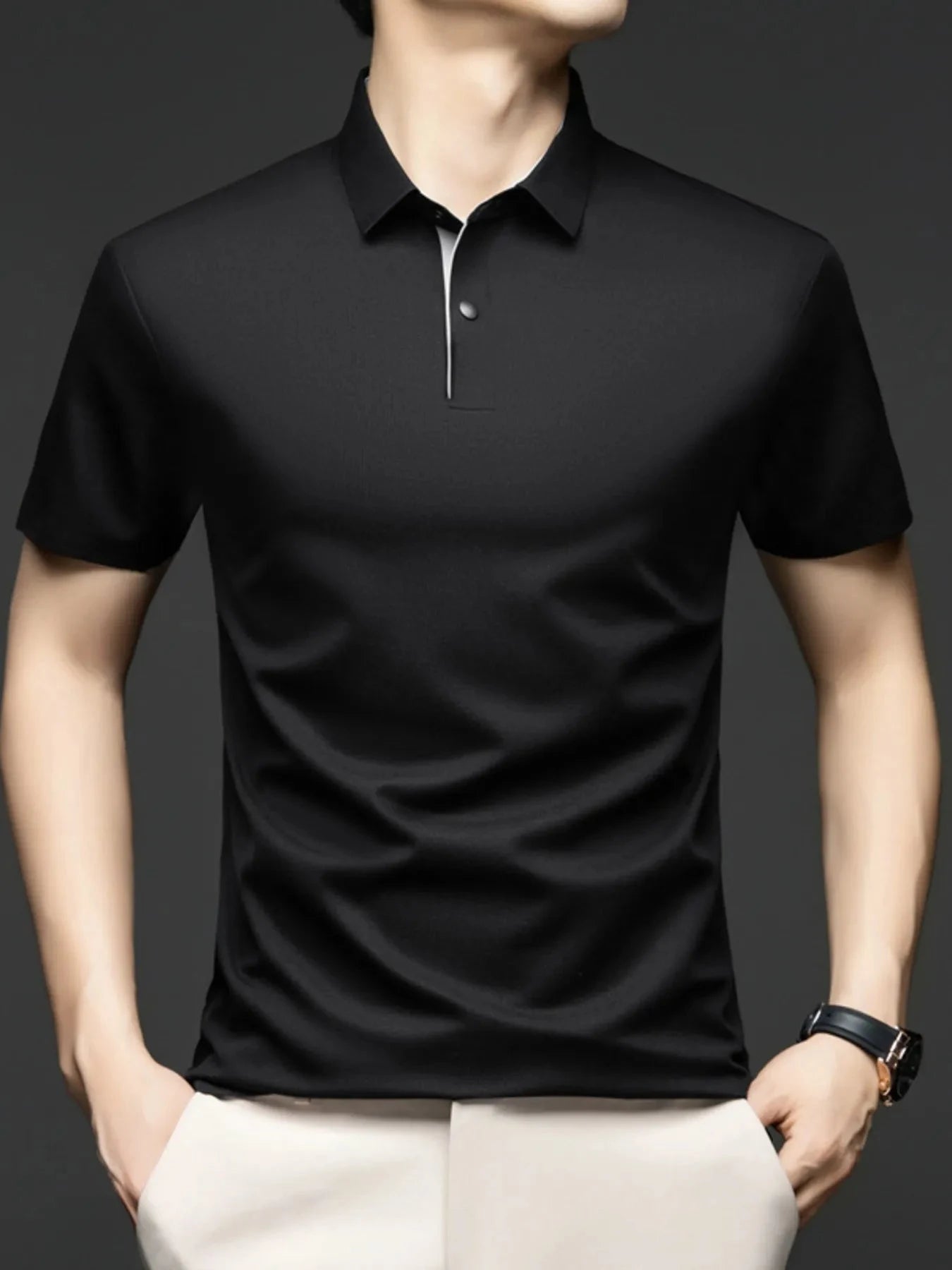 Men's Plus Size Button Detail Short Sleeve Polo Black / M