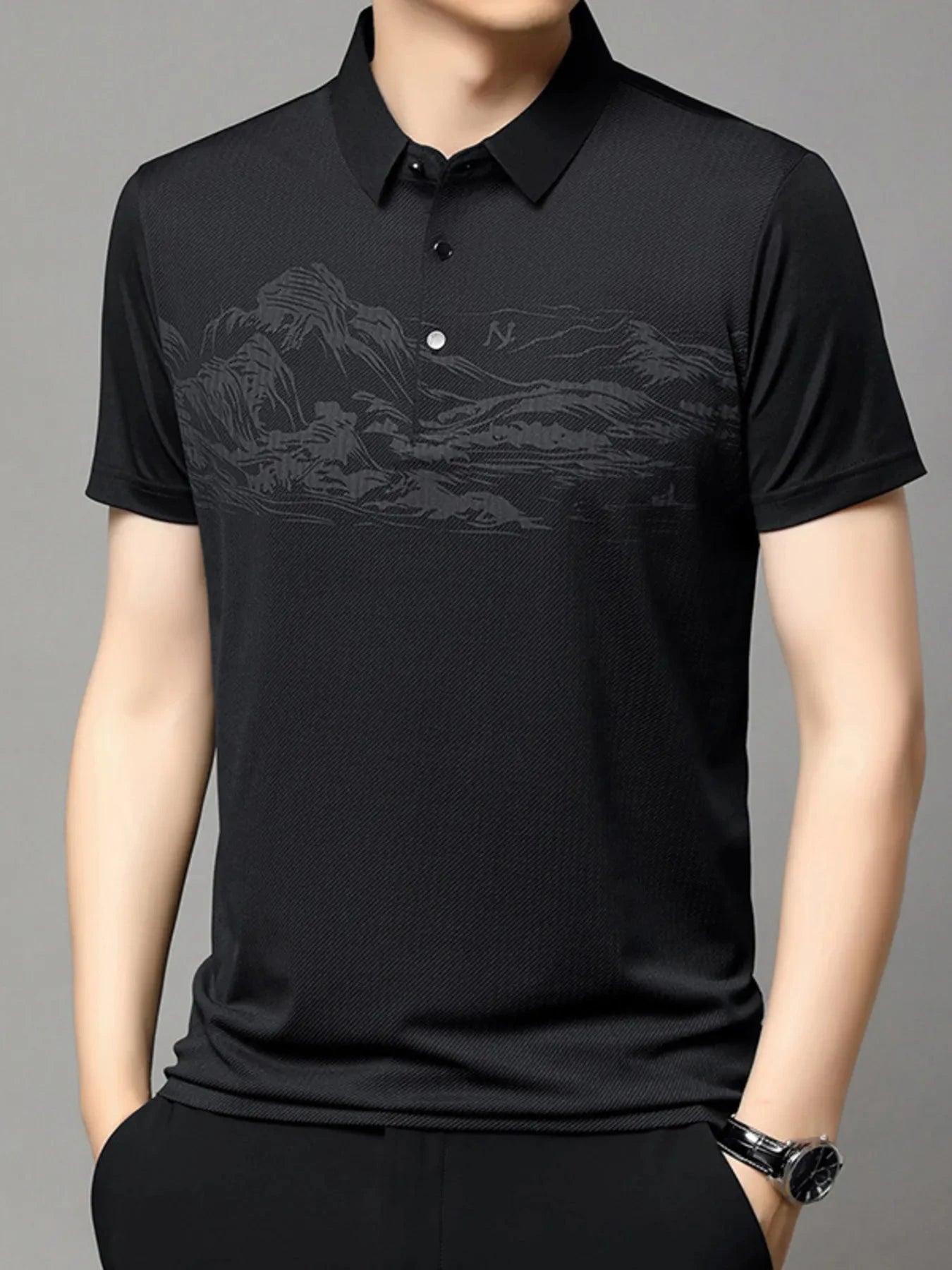 Men's Plus Size Button Detail Short Sleeve Polo Black / M