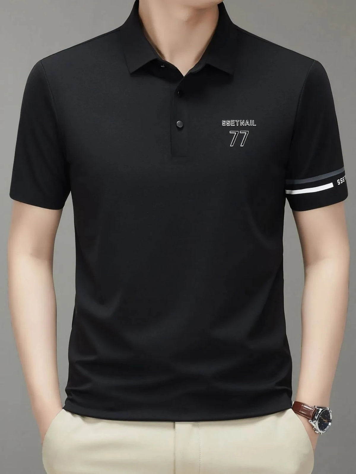 Men's Plus Size Button Detail Short Sleeve Polo Black / M