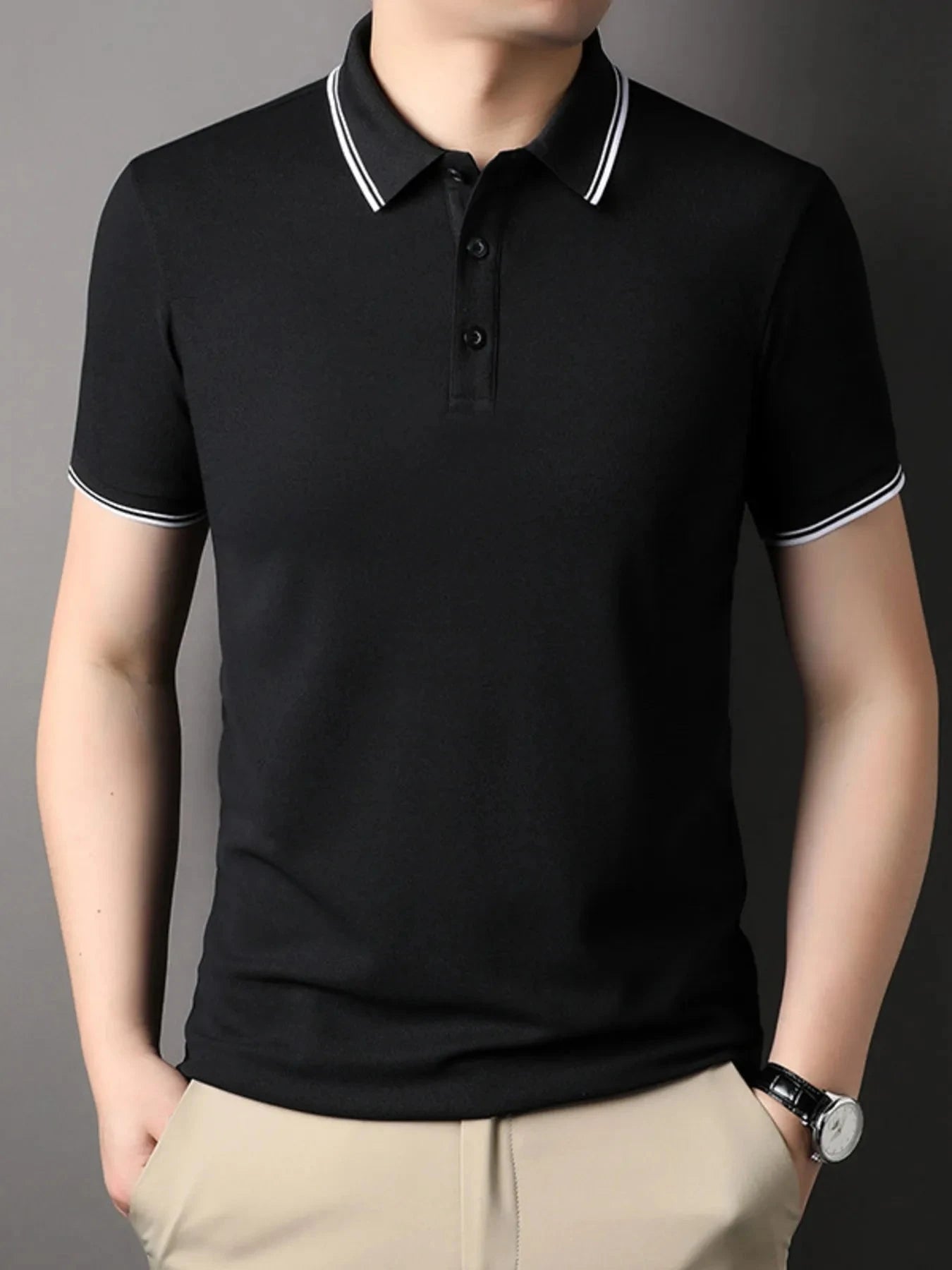 Men's Plus Size Button Detail Short Sleeve Polo Black / M