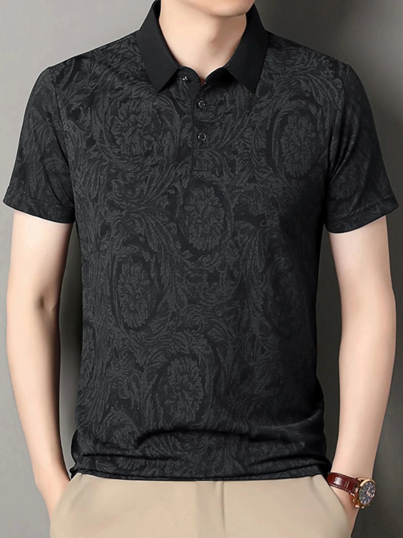 Men's Plus Size Button Detail Short Sleeve Polo Black / M