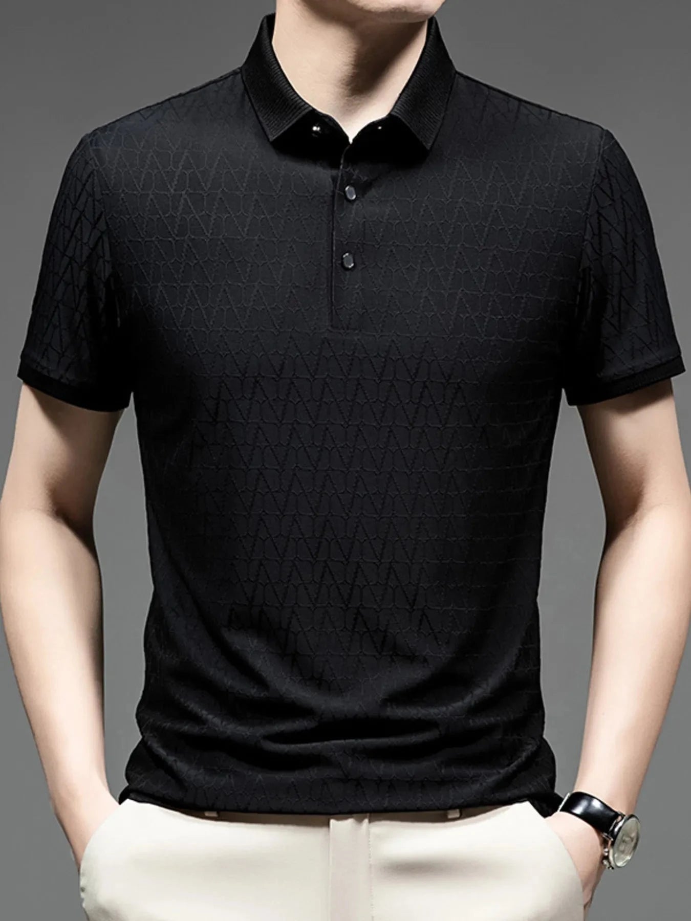Men's Plus Size Button Detail Short Sleeve Polo Black / M