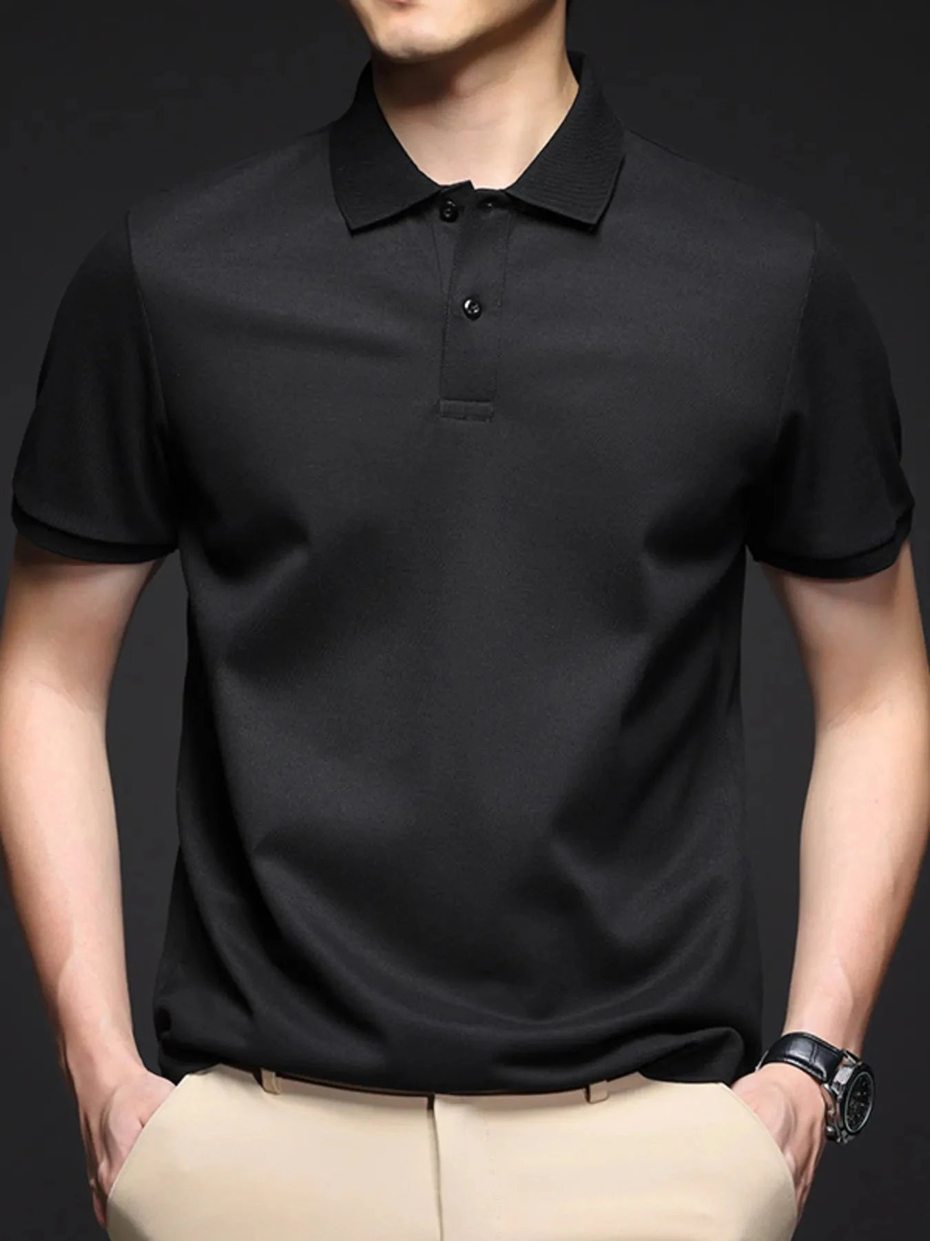 Men's Plus Size Button Detail Short Sleeve Polo Black / M