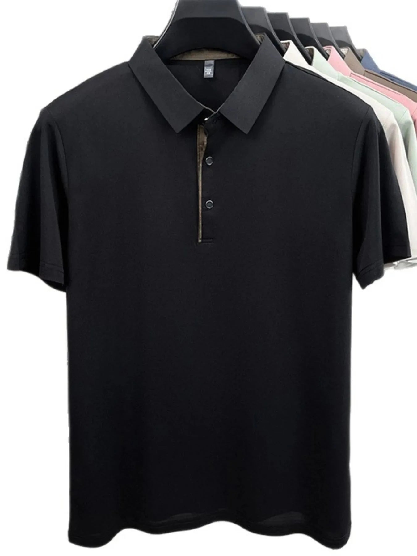 Men's Plus Size Button Detail Short Sleeve Polo Black / M