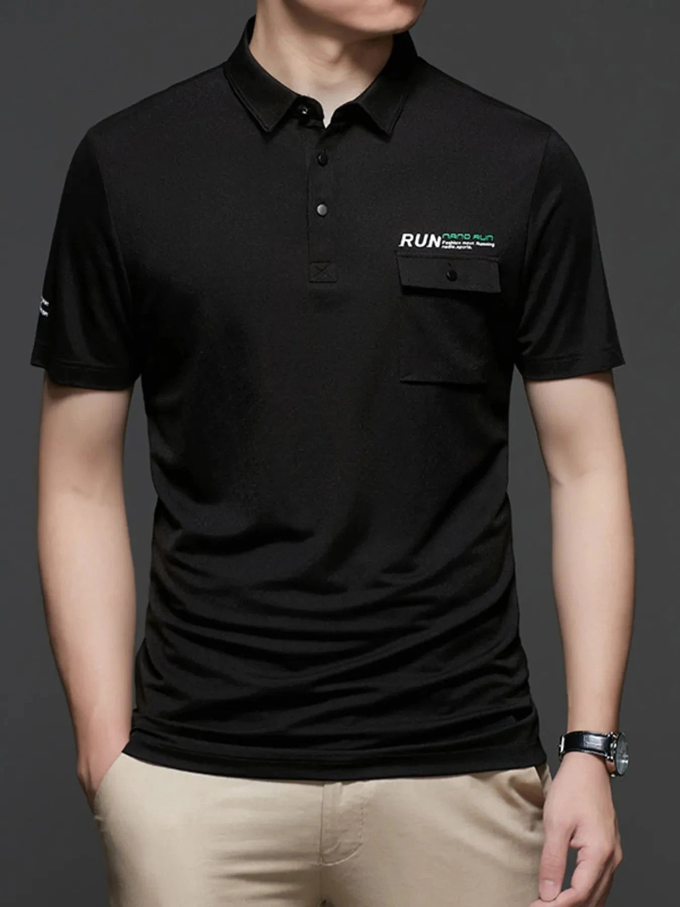 Men's Plus Size Button Detail Short Sleeve Polo Black / M