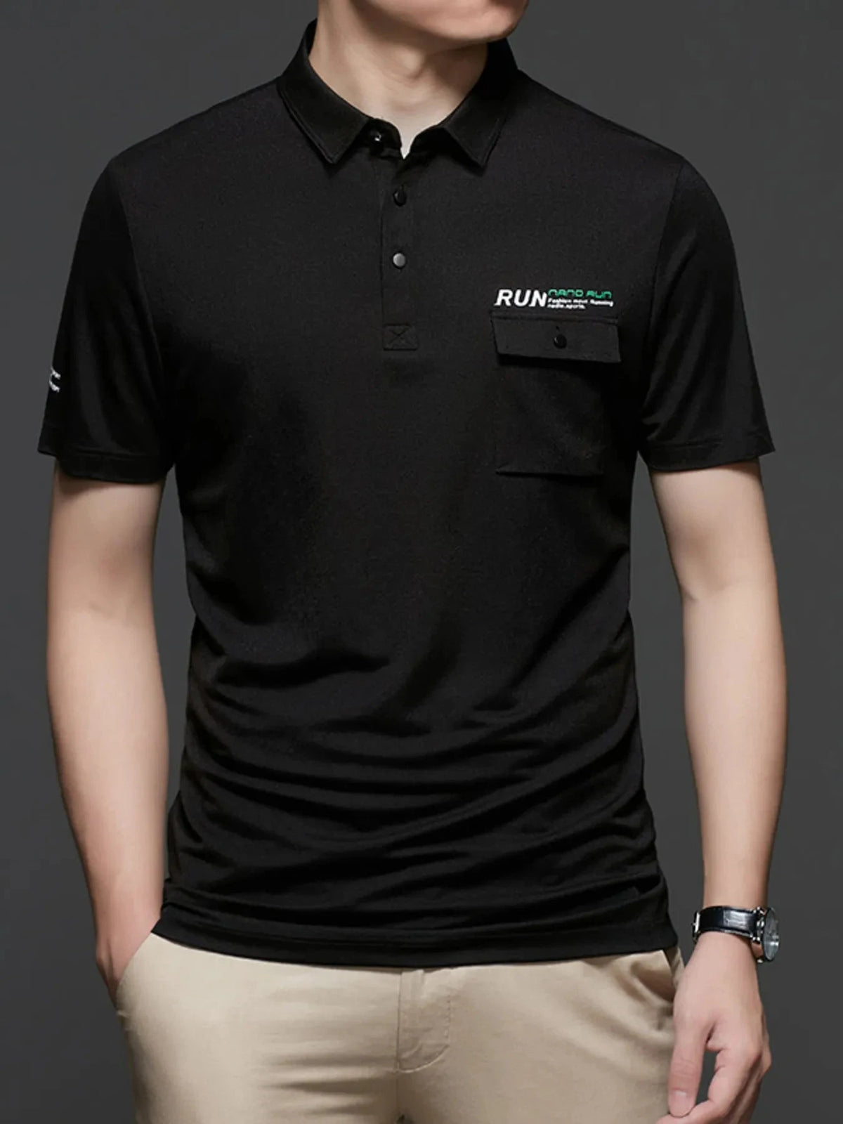 Men's Plus Size Button Detail Short Sleeve Polo Black / M