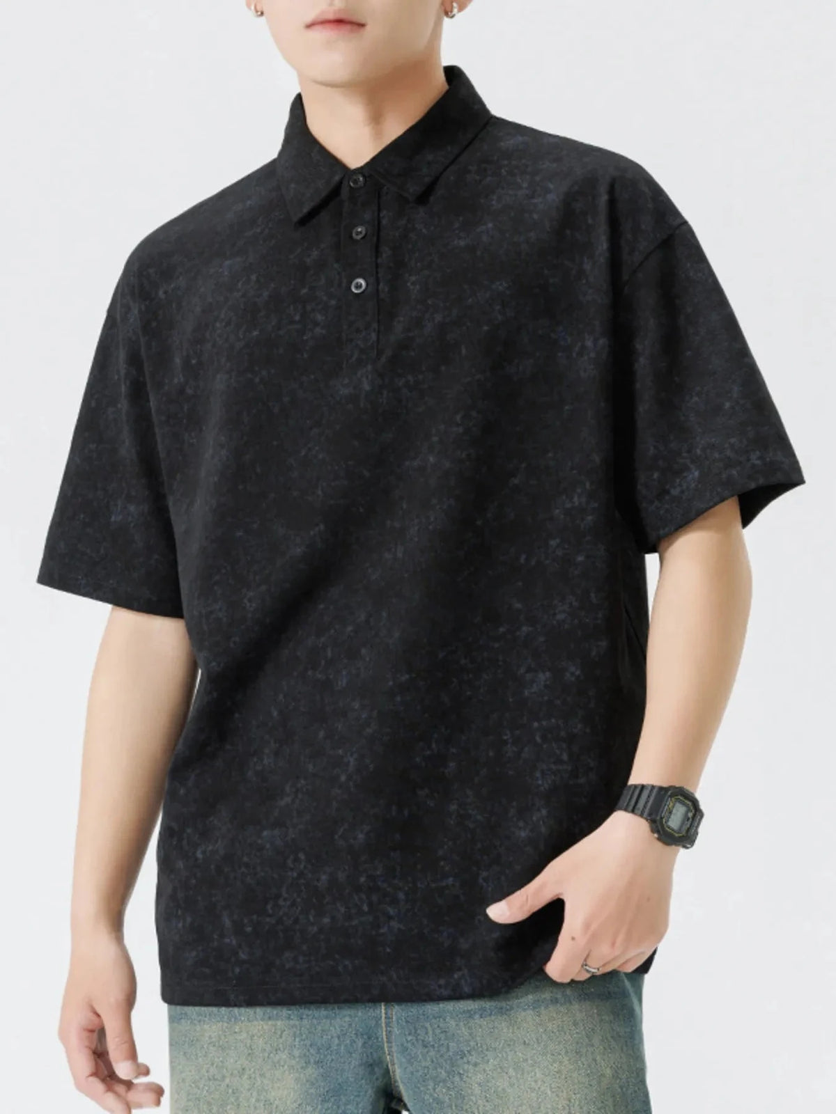 Men's Plus Size Button Detail Short Sleeve Polo Black / M