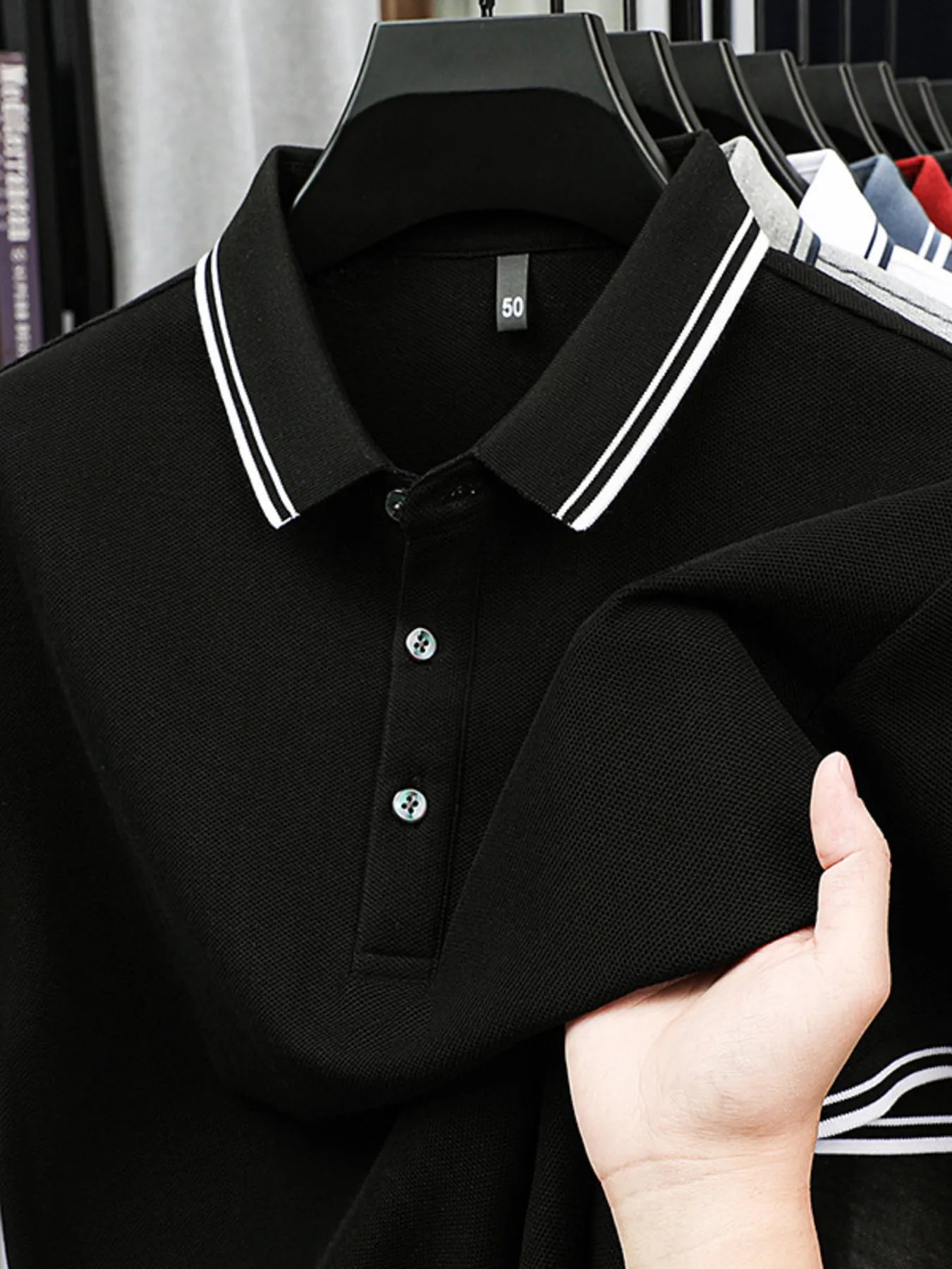 Men's Plus Size Button Detail Short Sleeve Polo Black / M