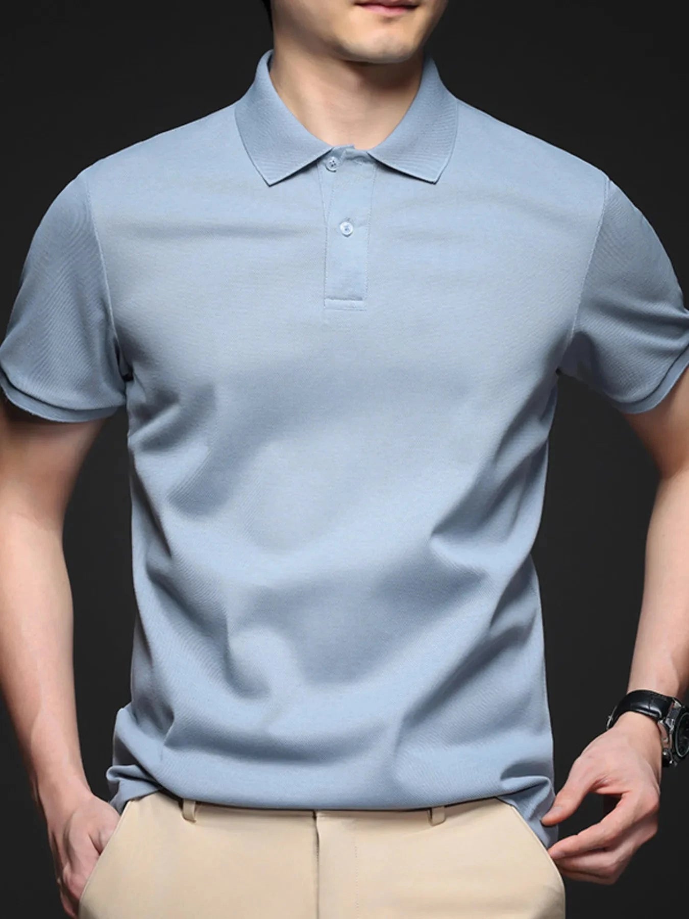 Men's Plus Size Button Detail Short Sleeve Polo Blue / M