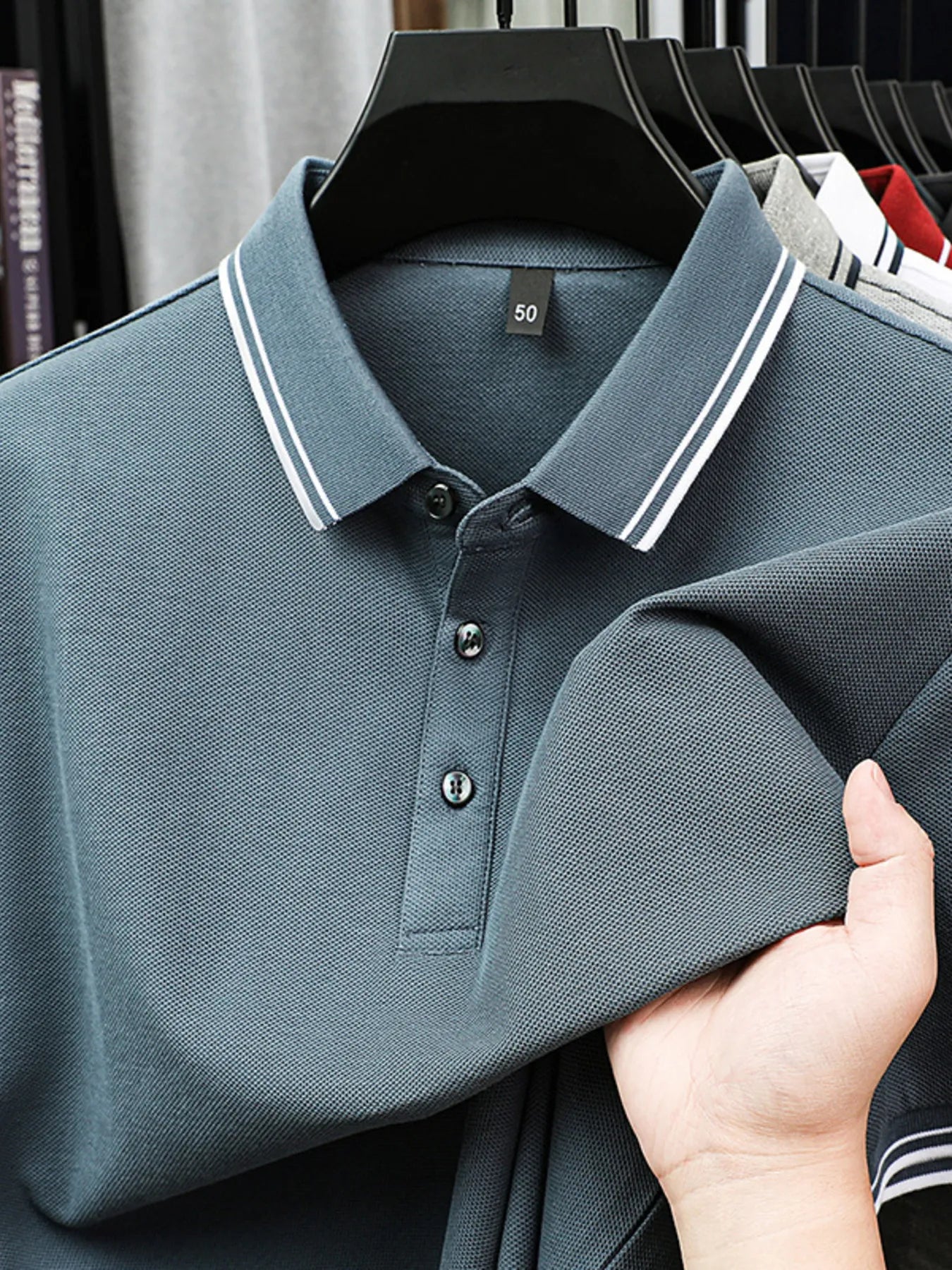 Men's Plus Size Button Detail Short Sleeve Polo Blue / M
