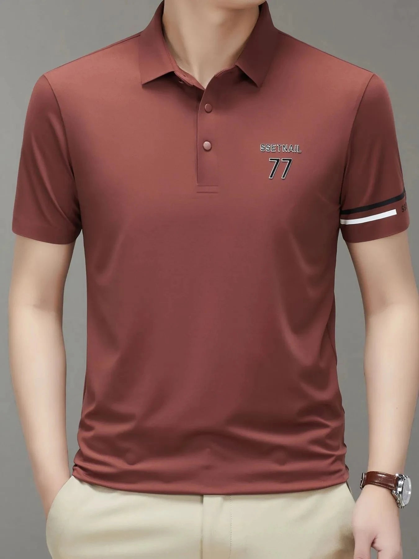 Men's Plus Size Button Detail Short Sleeve Polo Brick Red / M