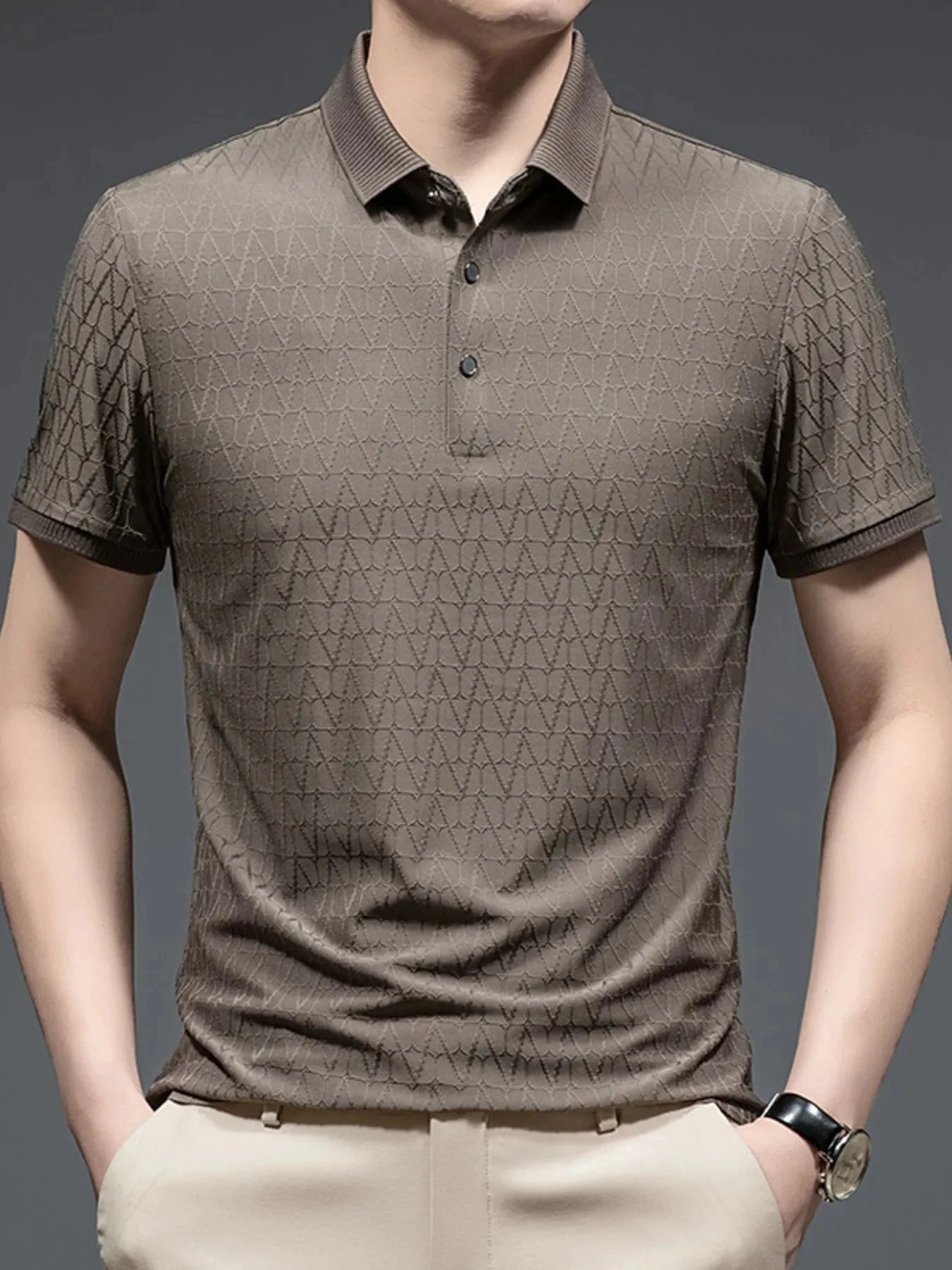 Men's Plus Size Button Detail Short Sleeve Polo Brown / M