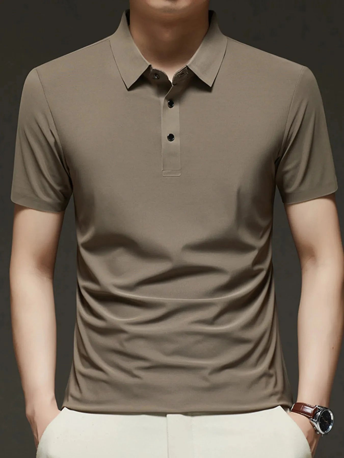 Men's Plus Size Button Detail Short Sleeve Polo Brown / M