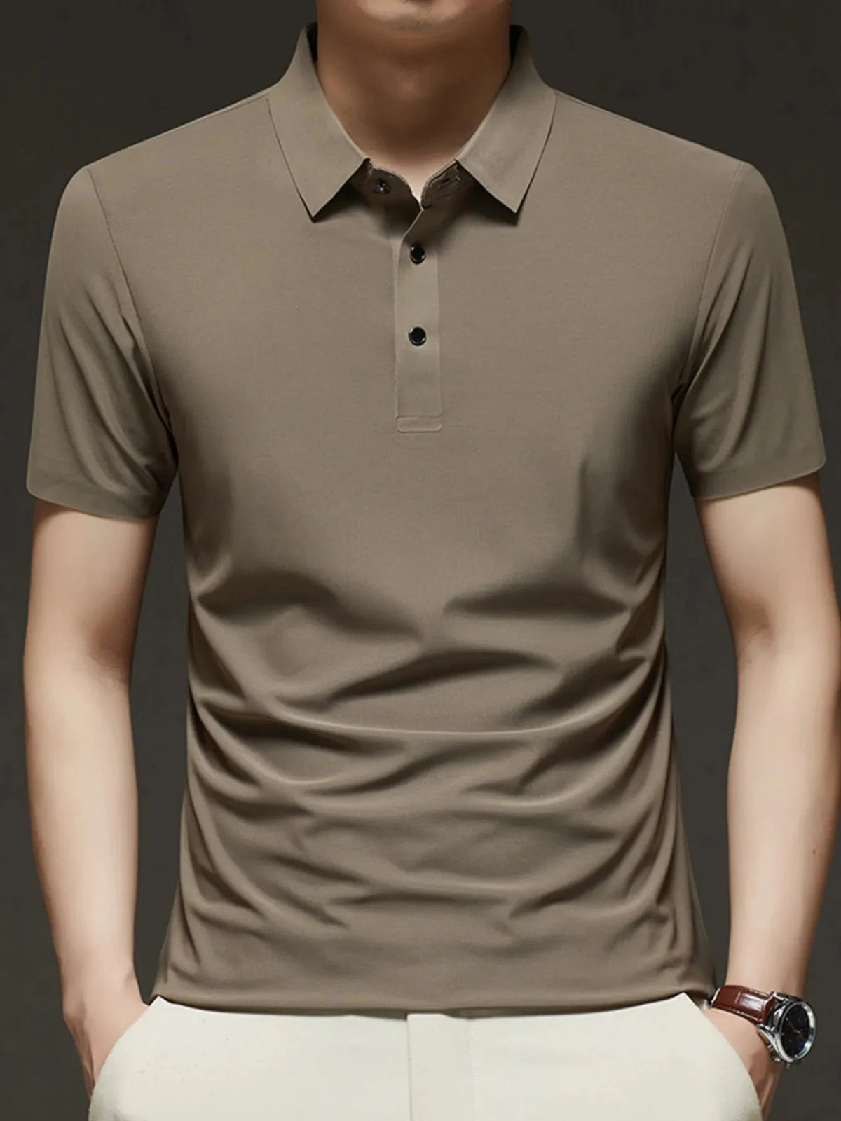 Men's Plus Size Button Detail Short Sleeve Polo Brown / M