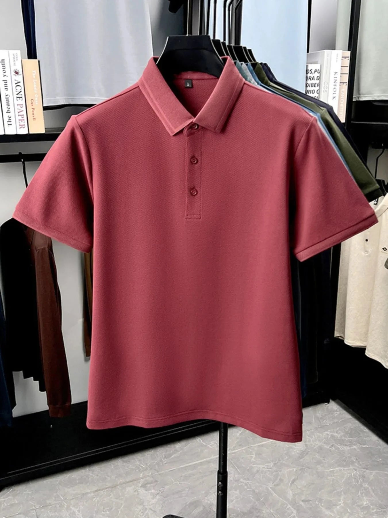 Men's Plus Size Button Detail Short Sleeve Polo Burgundy / M