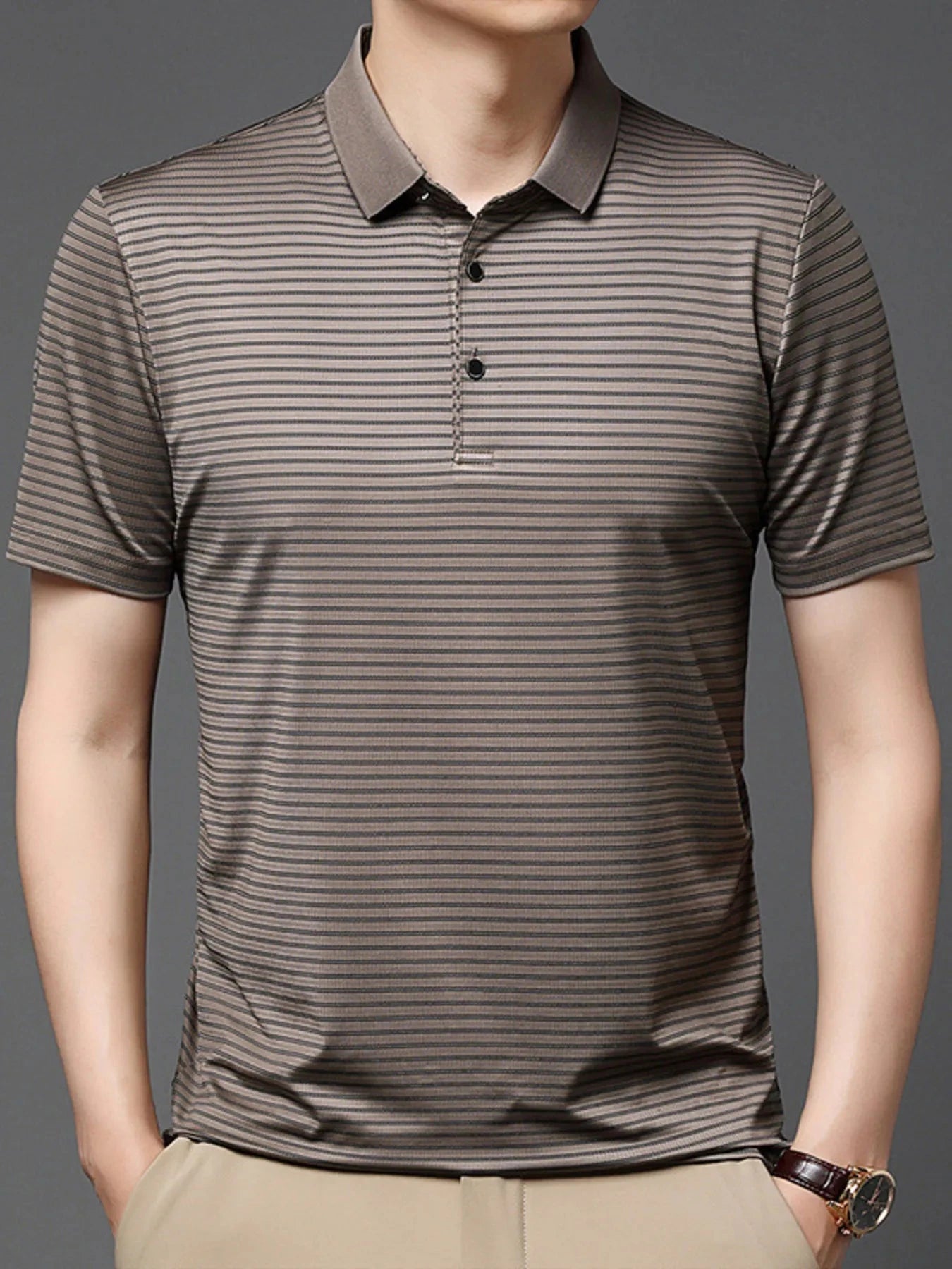 Men's Plus Size Button Detail Short Sleeve Polo Coffee Color / M