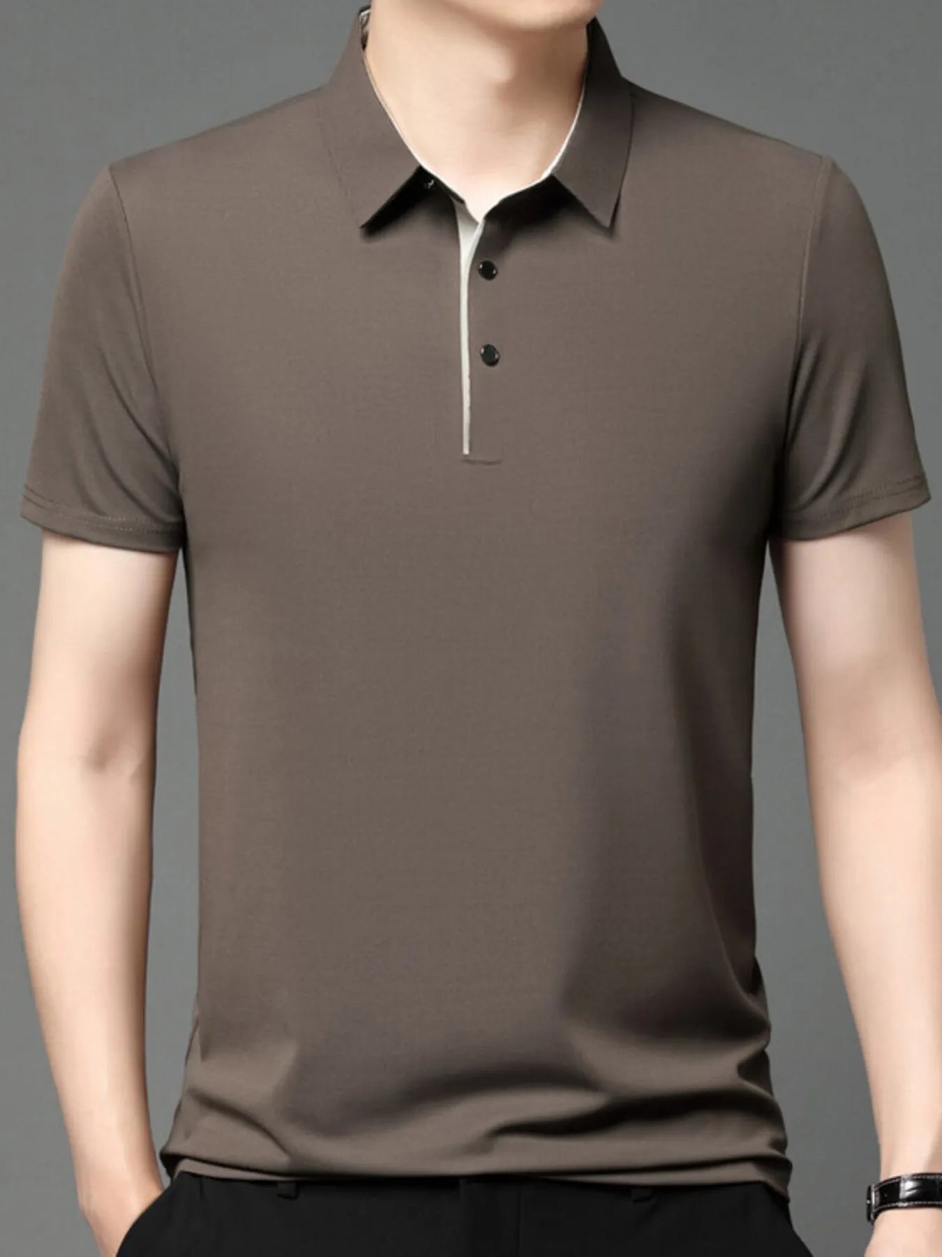 Men's Plus Size Button Detail Short Sleeve Polo Dark Brown / M