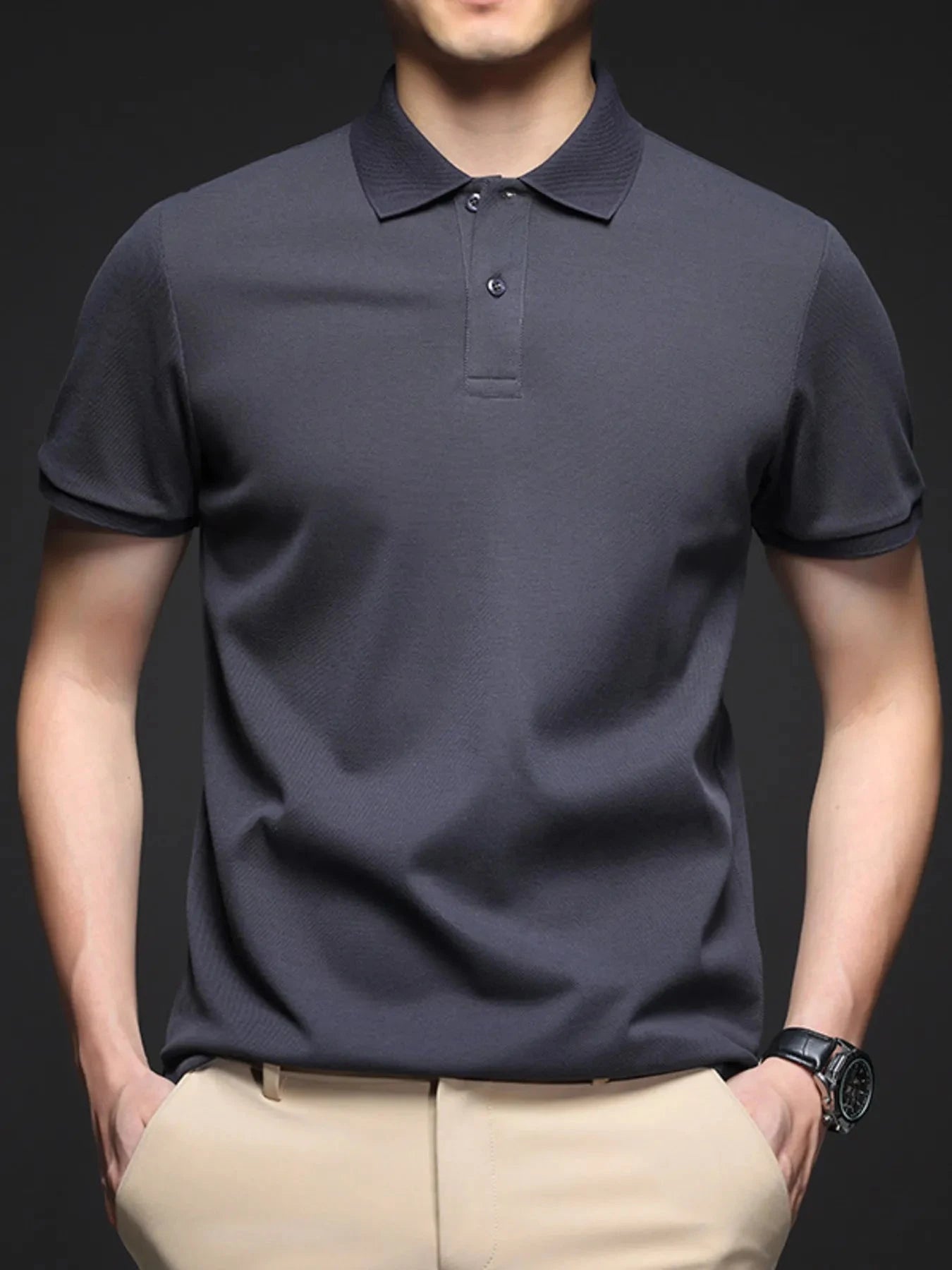 Men's Plus Size Button Detail Short Sleeve Polo Dark Gray / M