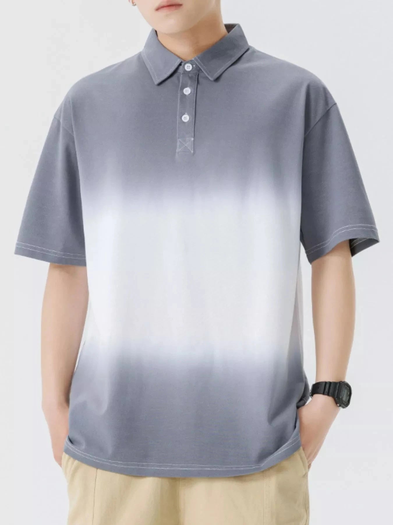 Men's Plus Size Button Detail Short Sleeve Polo Dark Gray / M