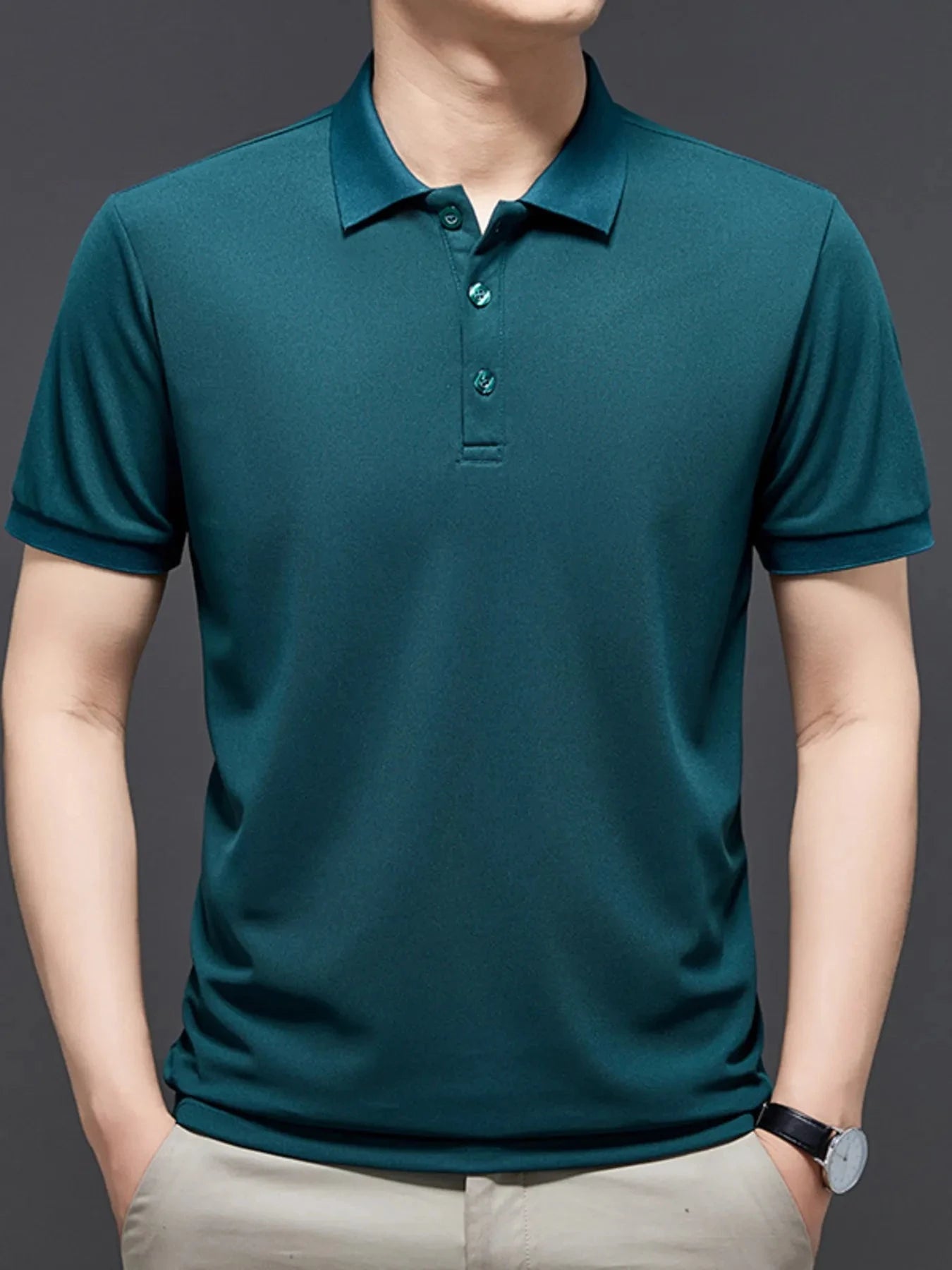 Men's Plus Size Button Detail Short Sleeve Polo Dark Green / M