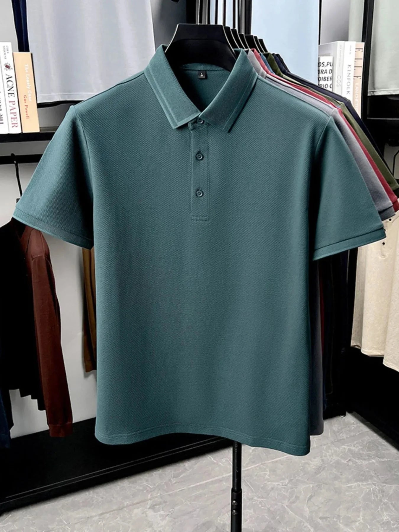 Men's Plus Size Button Detail Short Sleeve Polo Dark Green / M