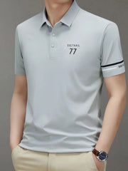 Men's Plus Size Button Detail Short Sleeve Polo Elegant Gray / M