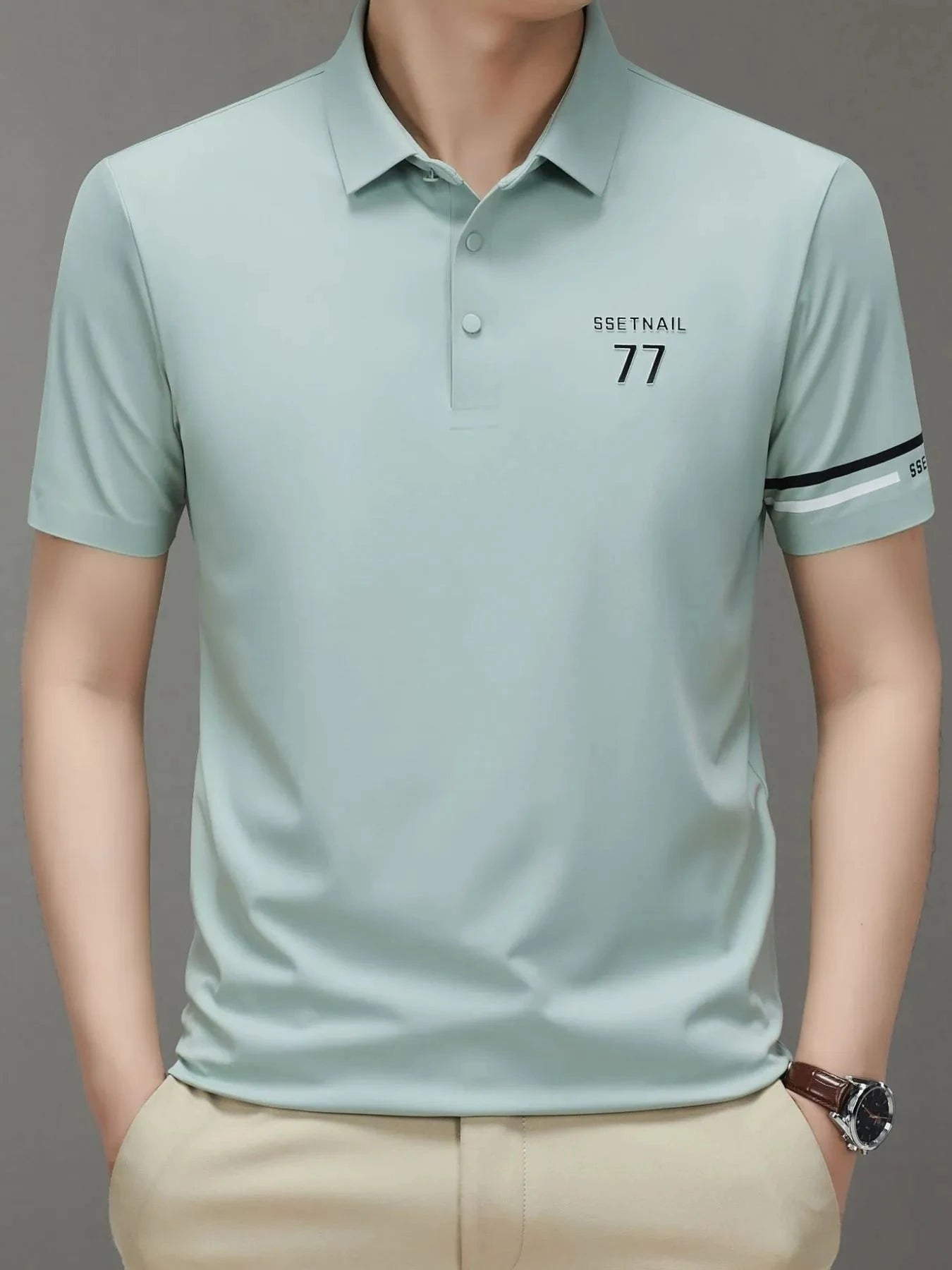 Men's Plus Size Button Detail Short Sleeve Polo Gray Green / M