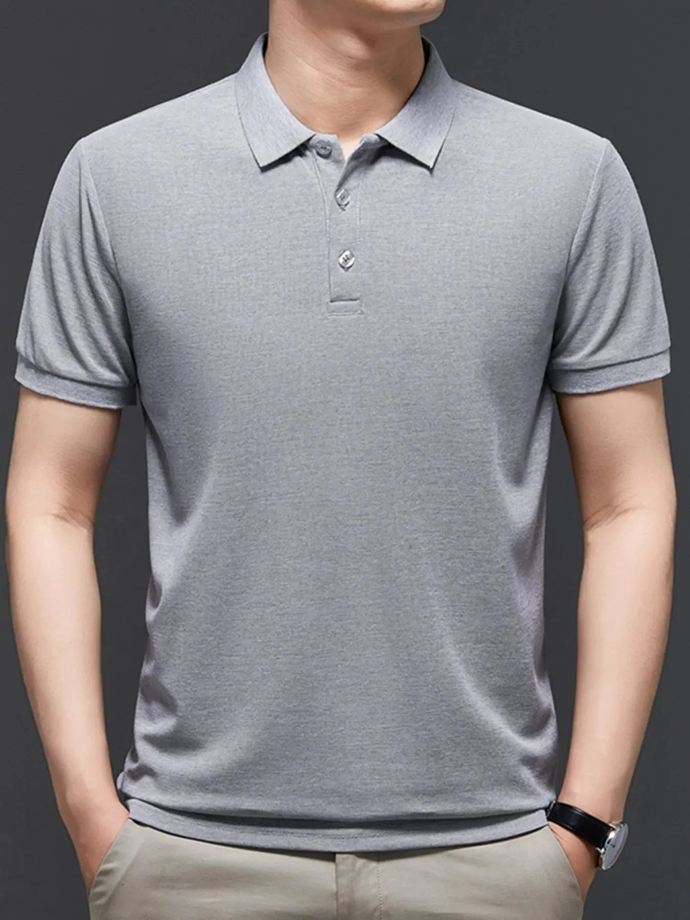 Men's Plus Size Button Detail Short Sleeve Polo Gray / M