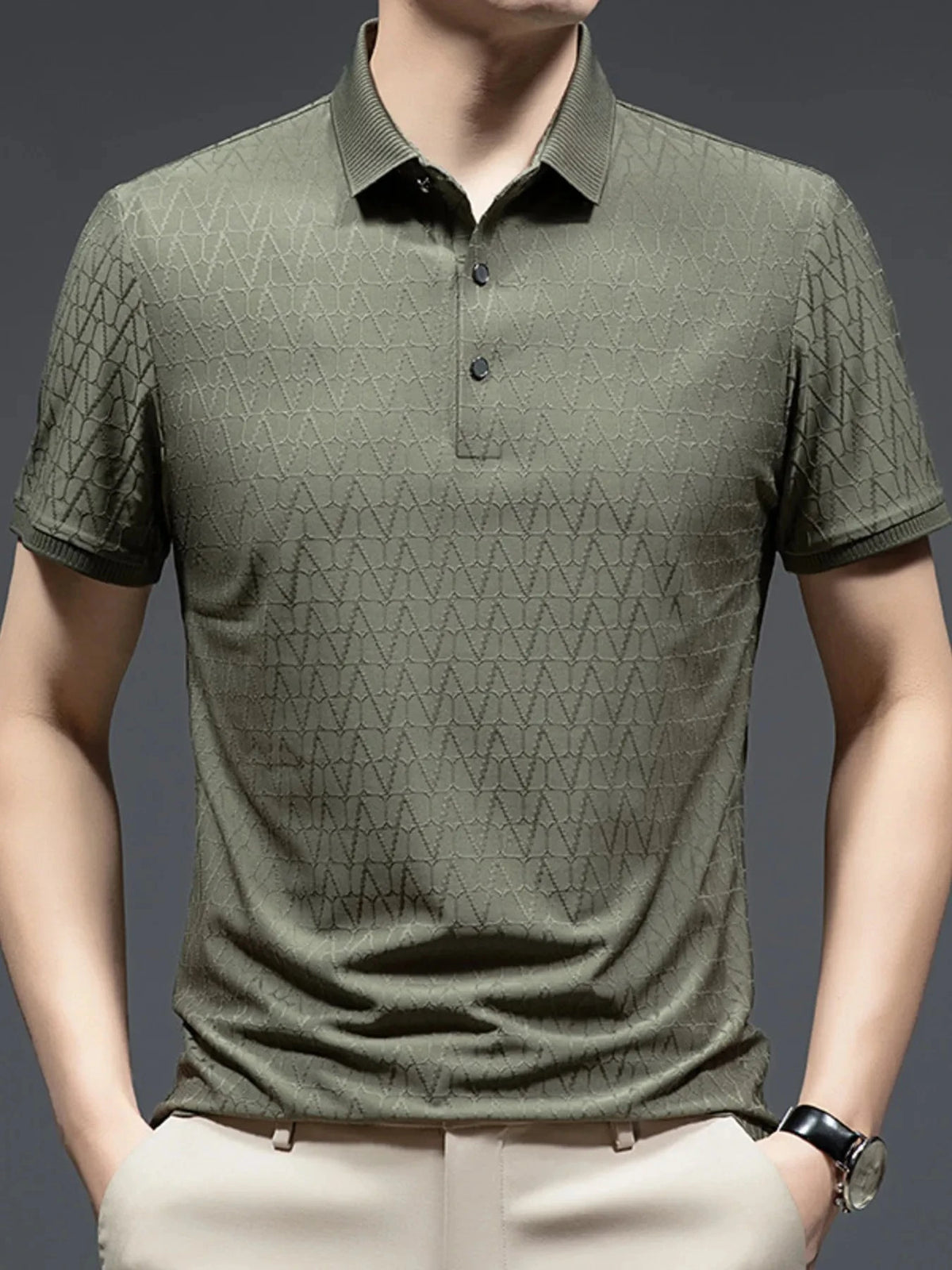 Men's Plus Size Button Detail Short Sleeve Polo Green / M