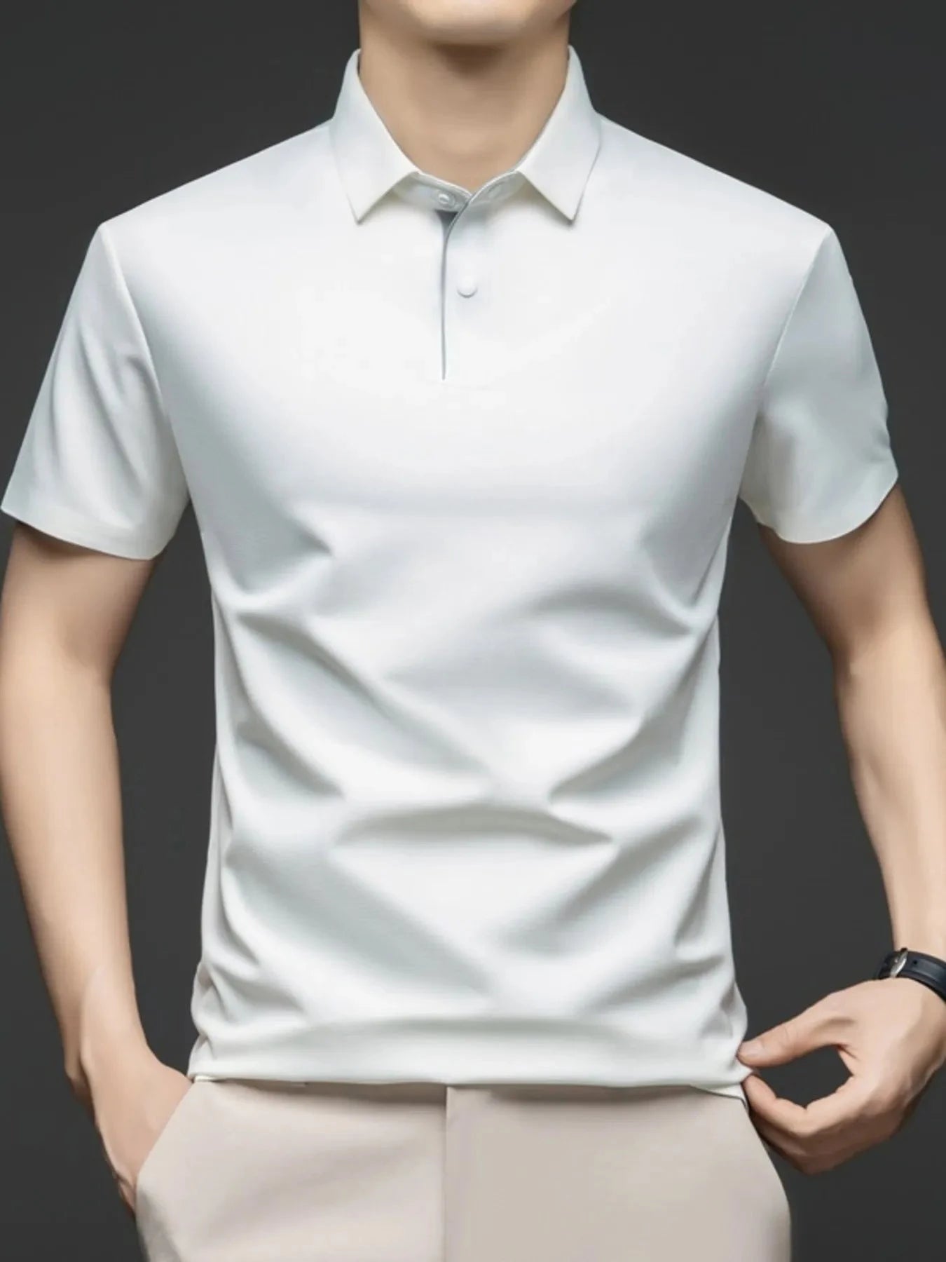 Men's Plus Size Button Detail Short Sleeve Polo Ivory / M