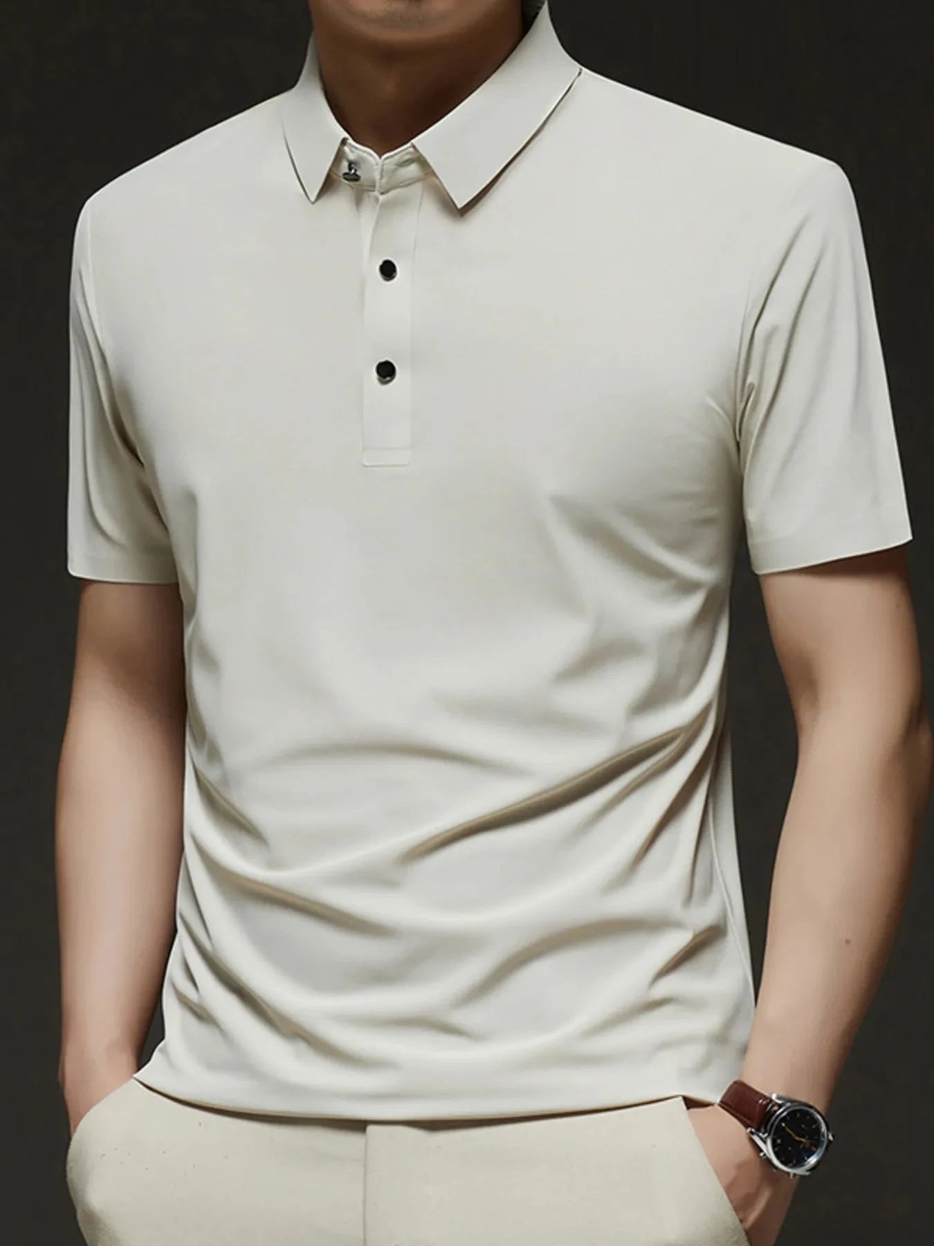 Men's Plus Size Button Detail Short Sleeve Polo Ivory / M