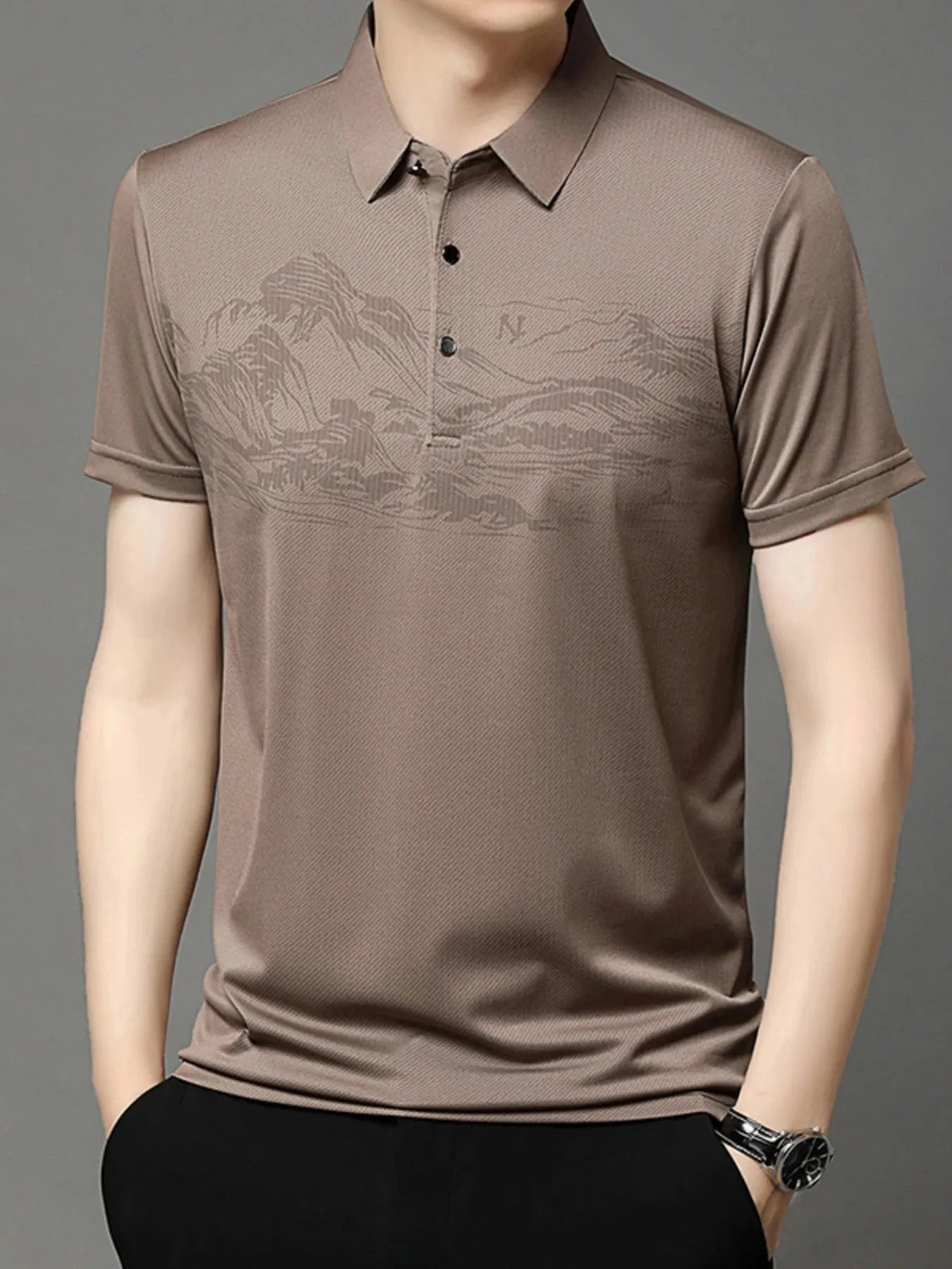 Men's Plus Size Button Detail Short Sleeve Polo Khaki / M