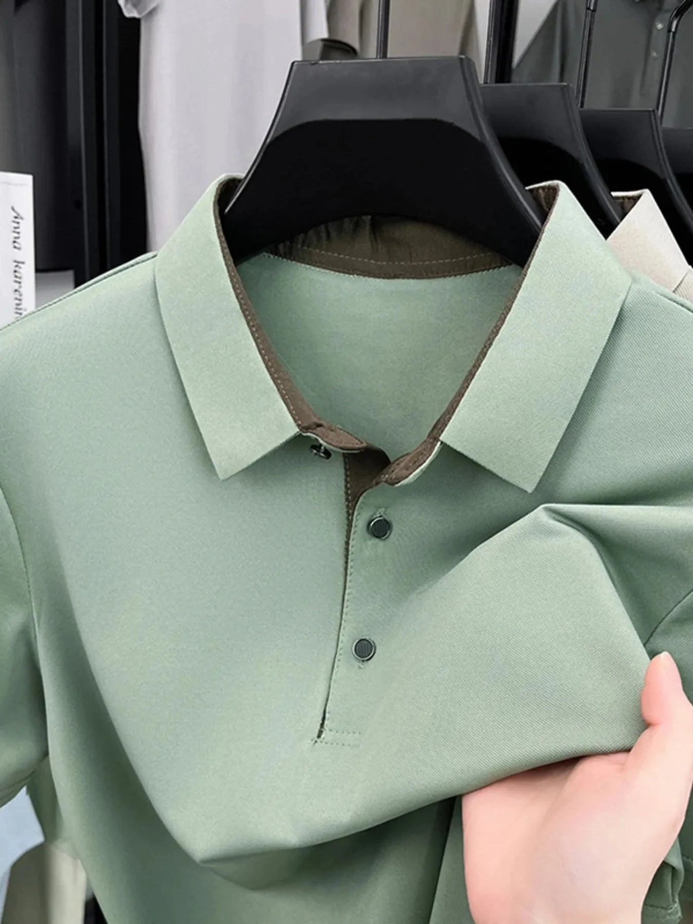 Men's Plus Size Button Detail Short Sleeve Polo Light Green / M