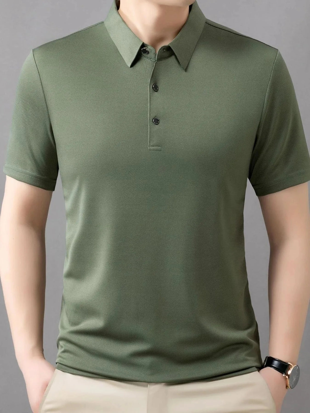 Men's Plus Size Button Detail Short Sleeve Polo Matcha Green / M