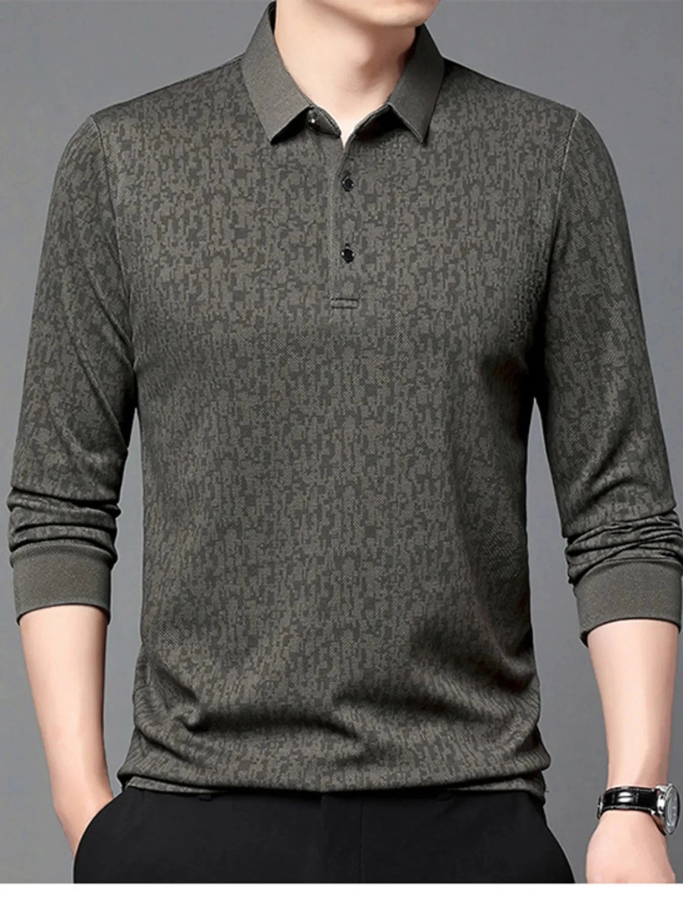 Men's Plus Size Button Detail Short Sleeve Polo Military Green / M