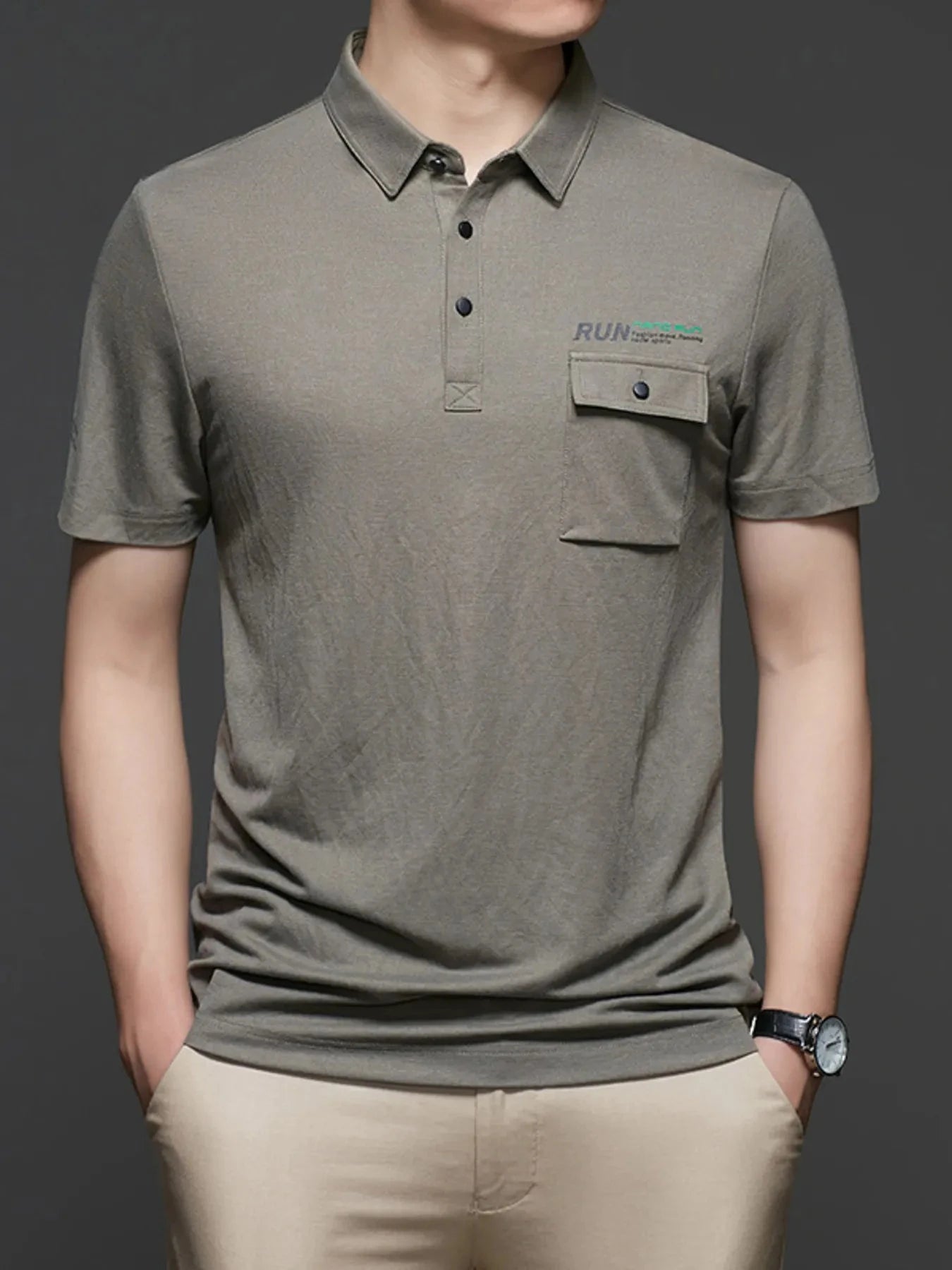 Men's Plus Size Button Detail Short Sleeve Polo Military Green / M
