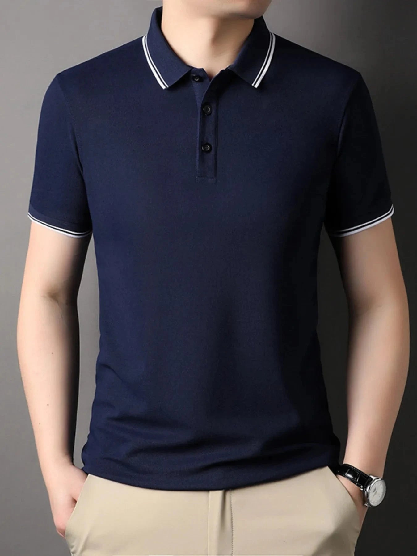 Men's Plus Size Button Detail Short Sleeve Polo Navy Blue / M