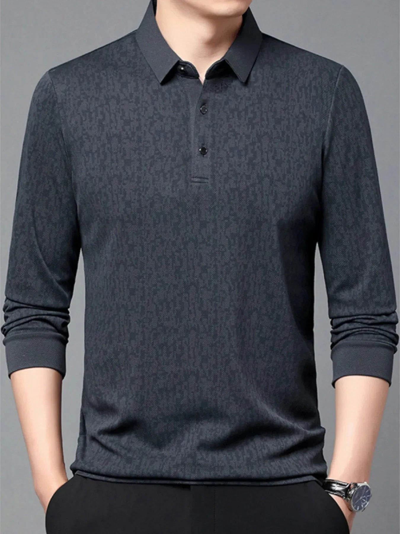 Men's Plus Size Button Detail Short Sleeve Polo Navy Blue / M
