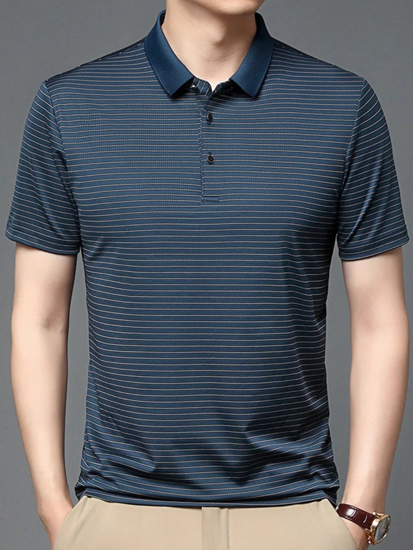 Men's Plus Size Button Detail Short Sleeve Polo Navy Blue / M