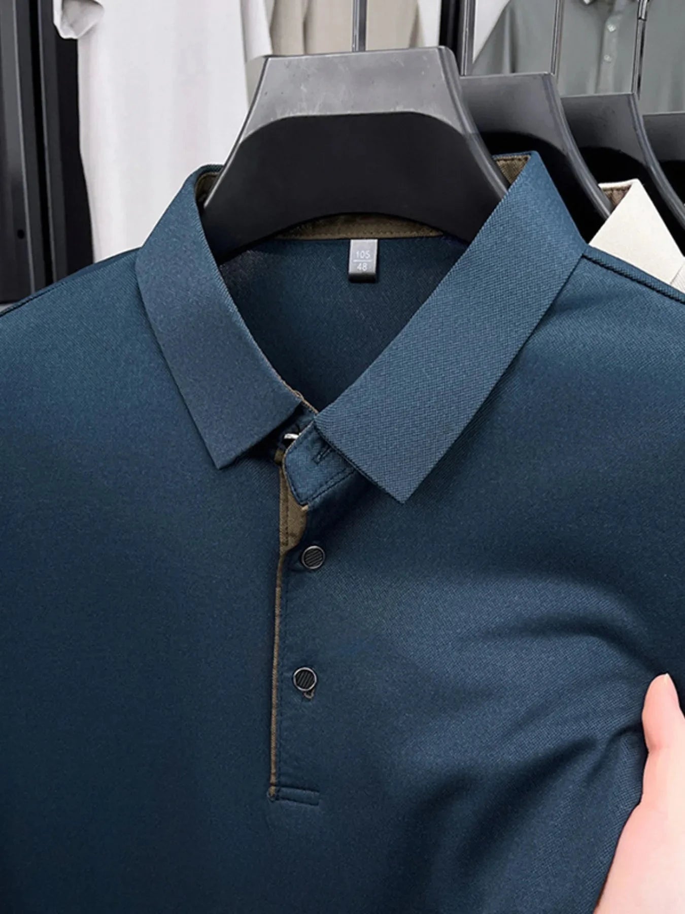 Men's Plus Size Button Detail Short Sleeve Polo Navy Blue / M