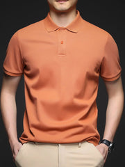 Men's Plus Size Button Detail Short Sleeve Polo Orange / M