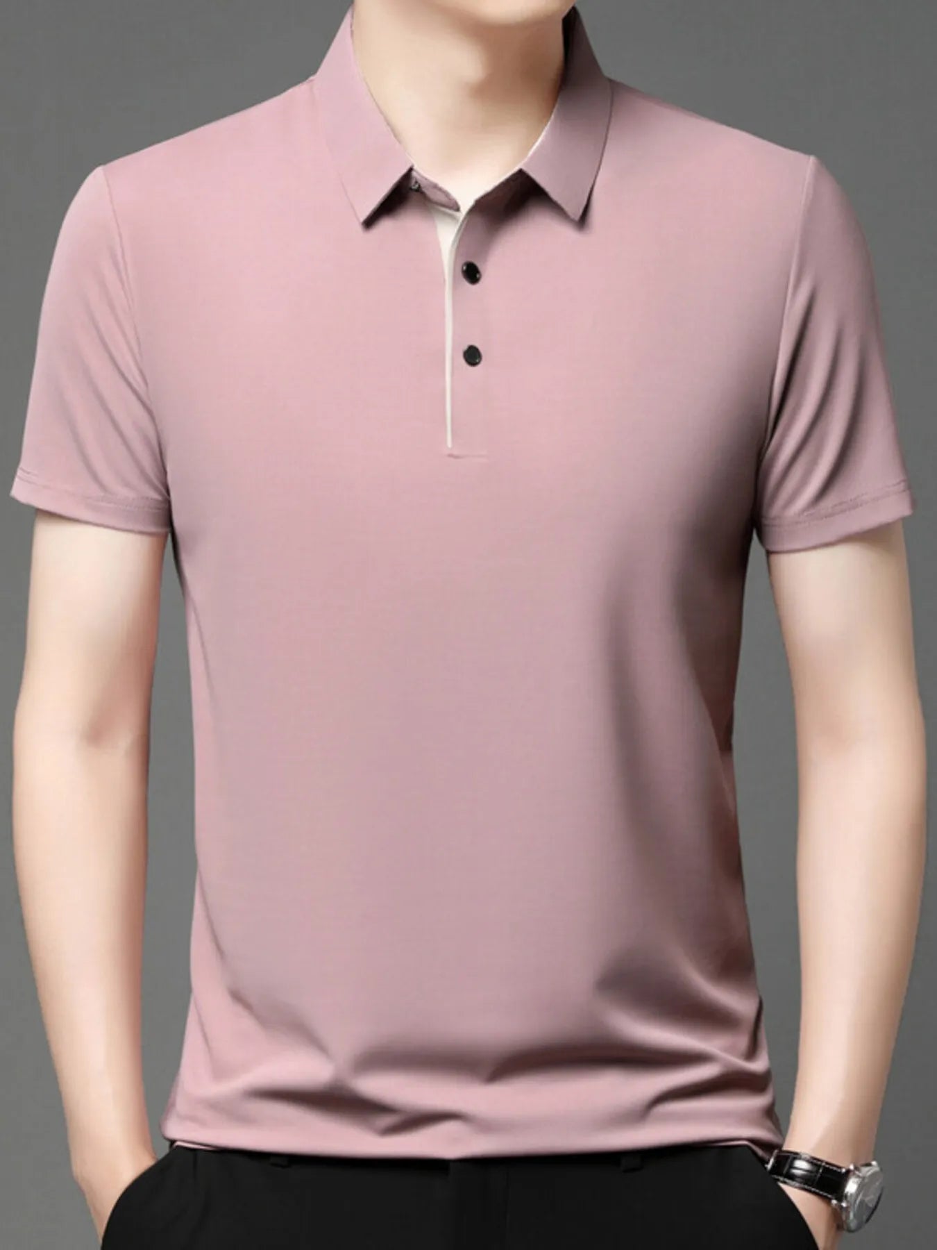 Men's Plus Size Button Detail Short Sleeve Polo Pink / M