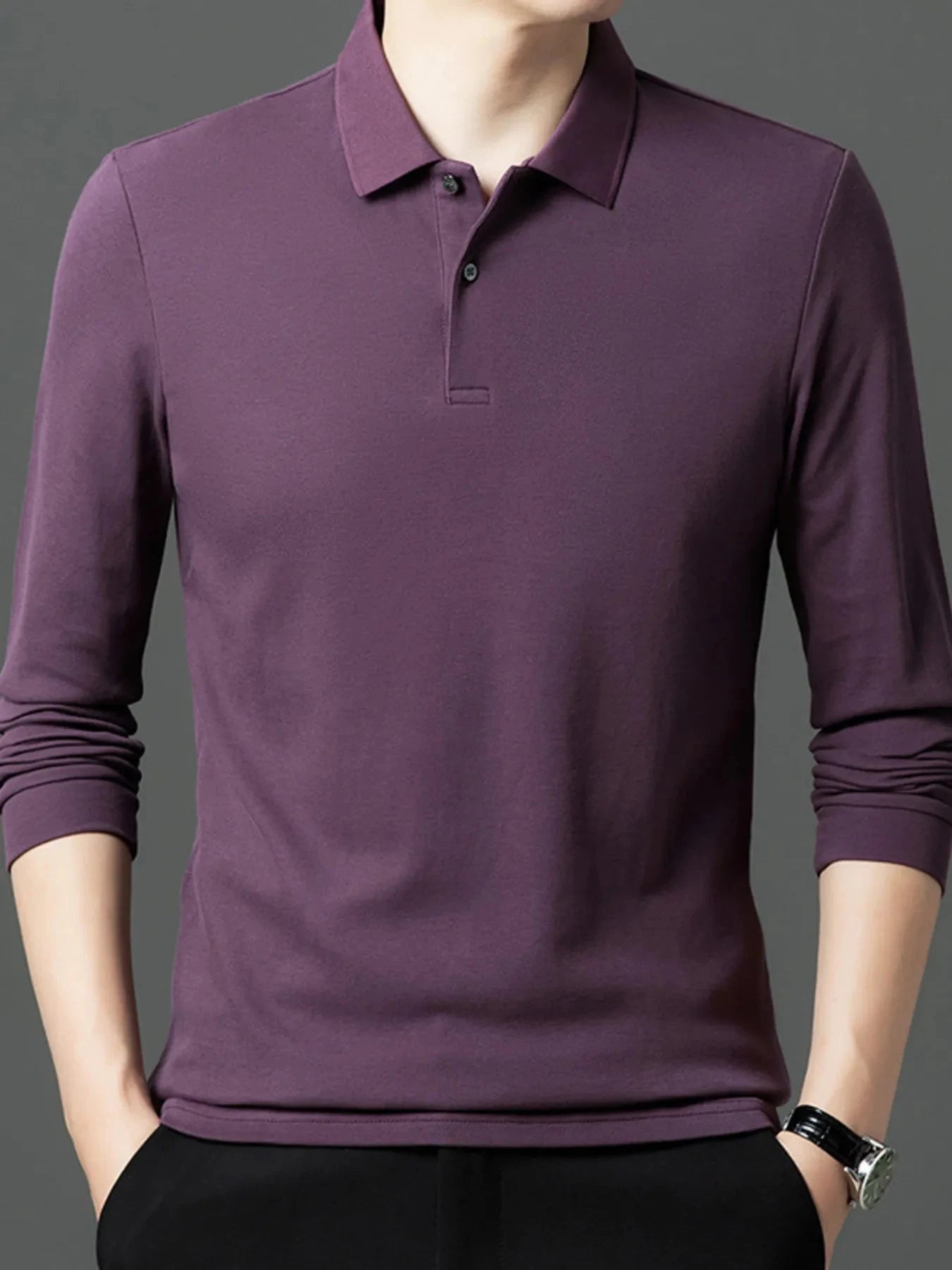 Men's Plus Size Button Detail Short Sleeve Polo Purple / M
