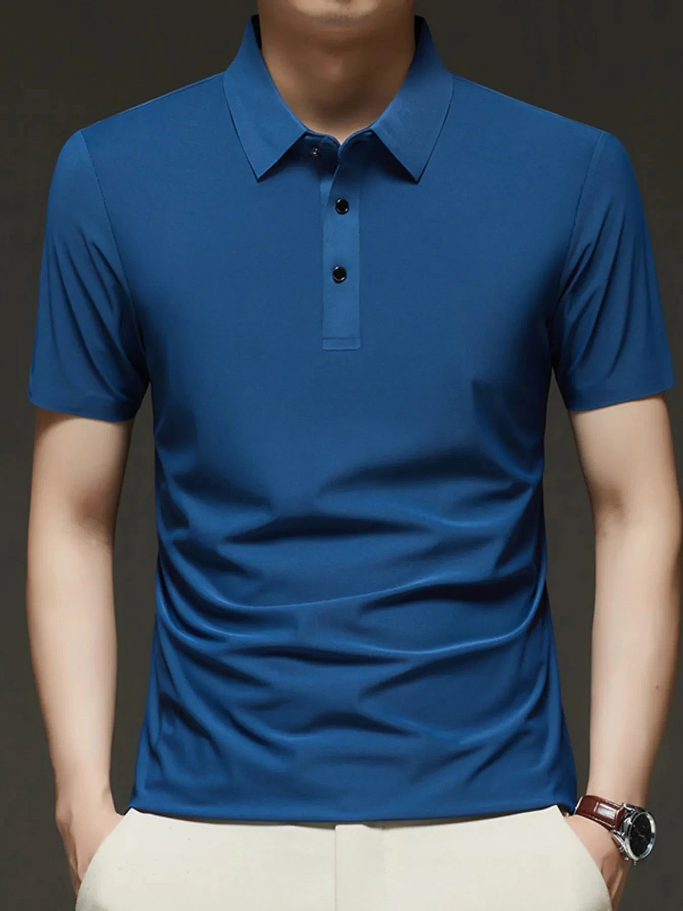 Men's Plus Size Button Detail Short Sleeve Polo Royal Blue / M