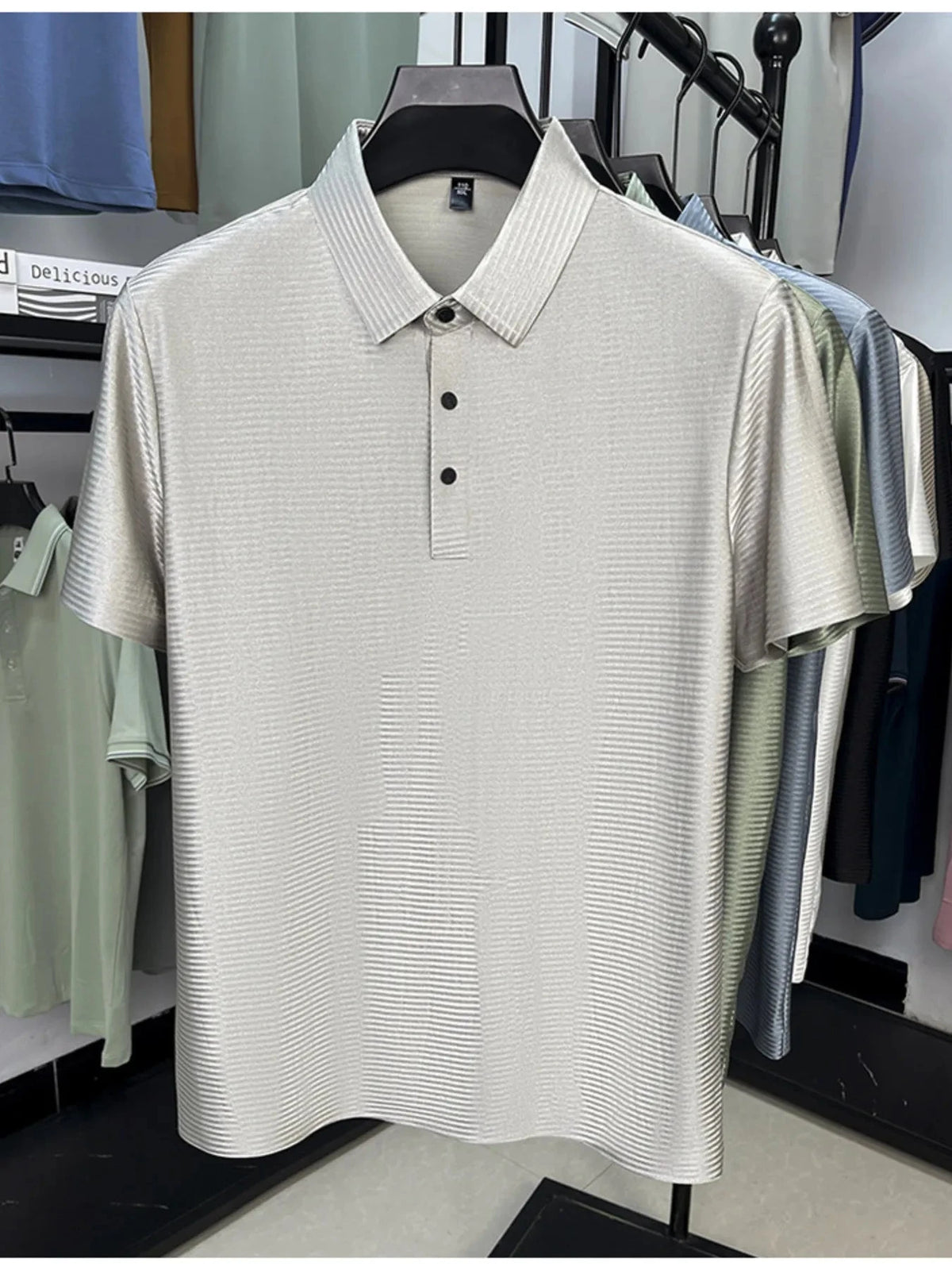 Men's Plus Size Button Detail Short Sleeve Polo Silver / M