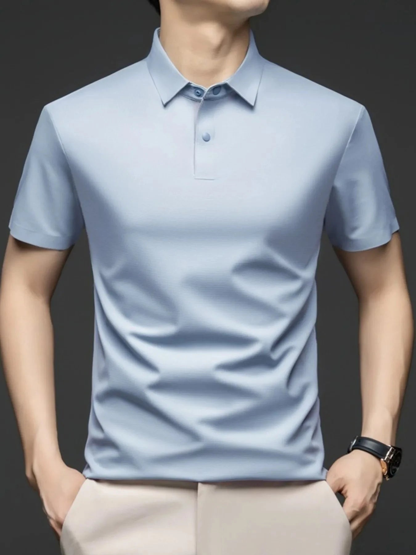 Men's Plus Size Button Detail Short Sleeve Polo Sky Blue / M