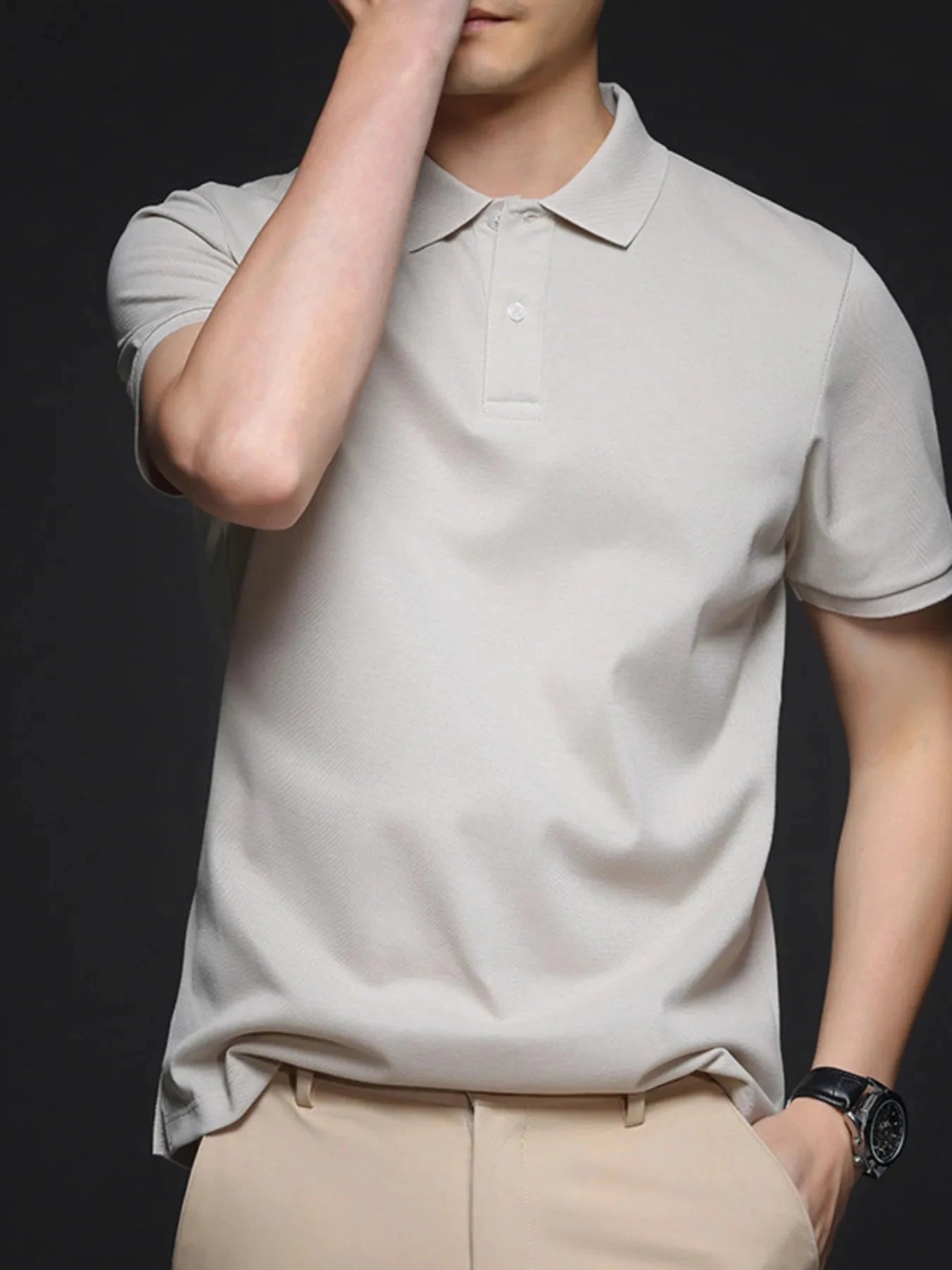 Men's Plus Size Button Detail Short Sleeve Polo Tea Beige / M