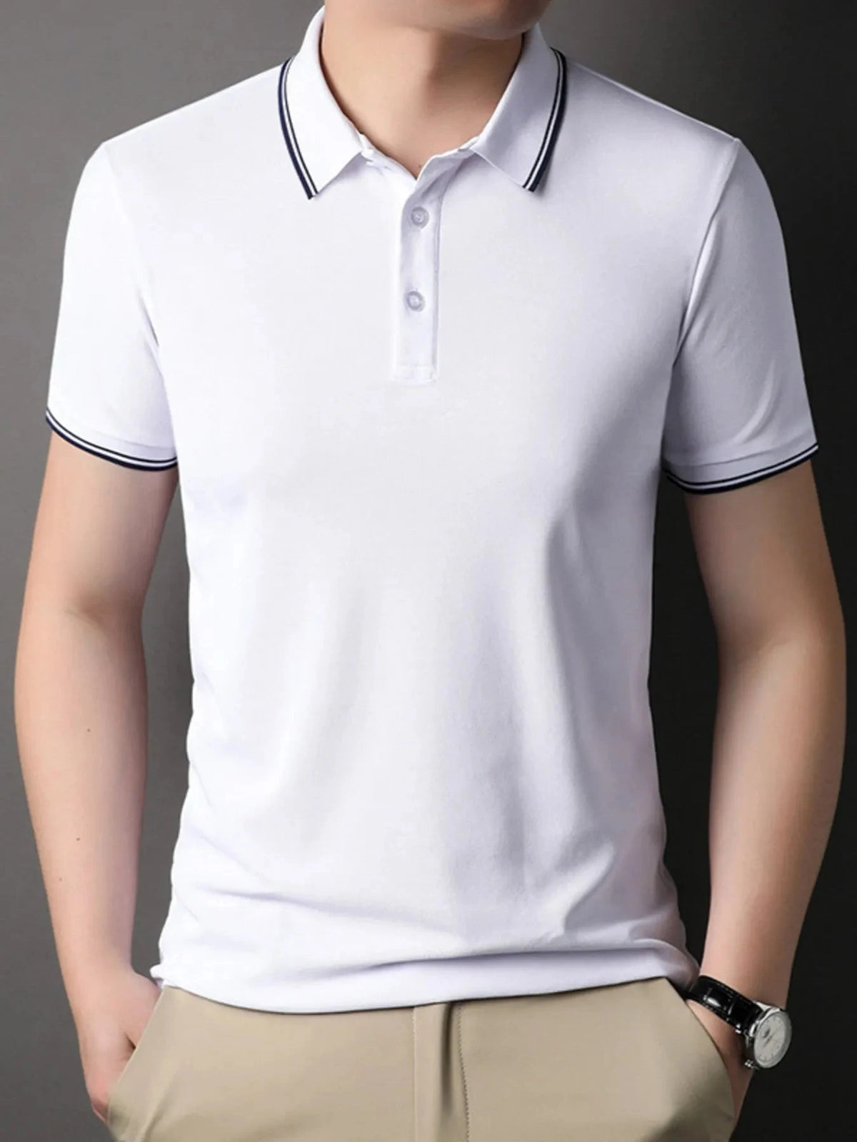 Men's Plus Size Button Detail Short Sleeve Polo White / M